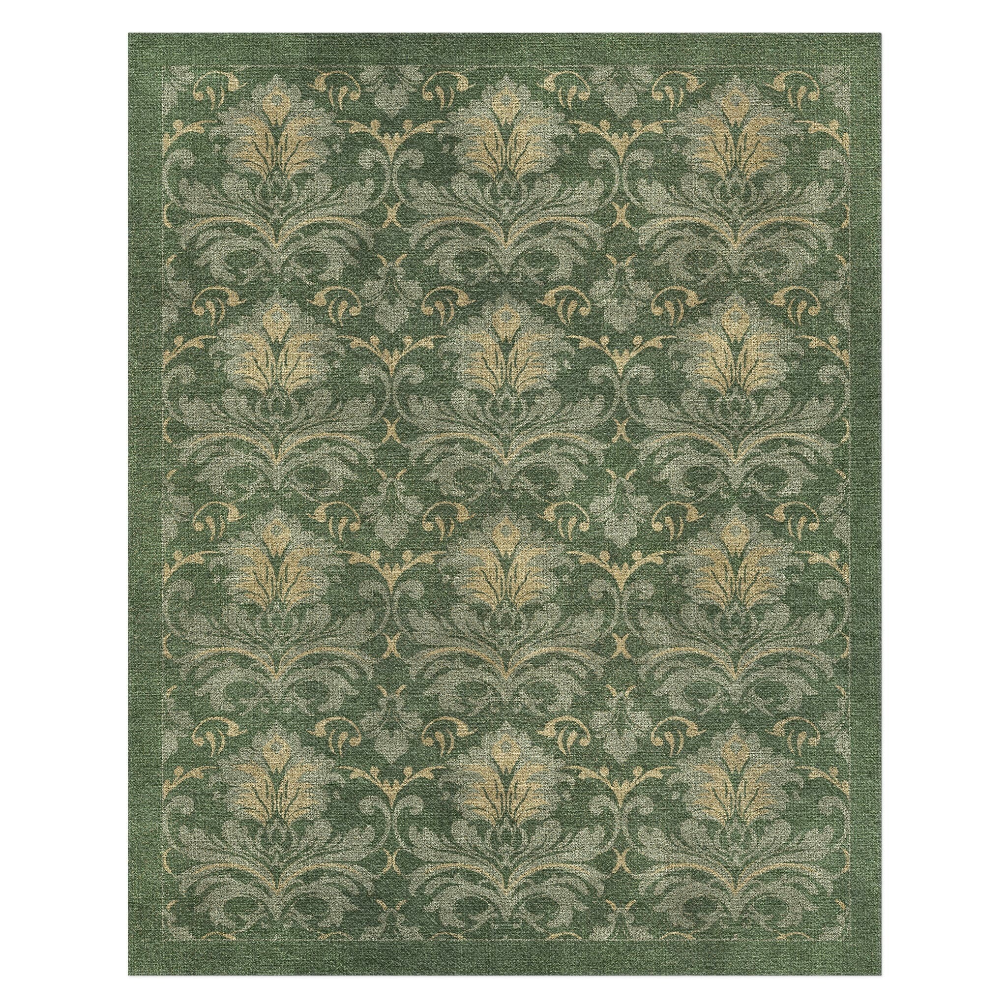 Agnes Damask Deep Olive Green in 8' x 10' Size