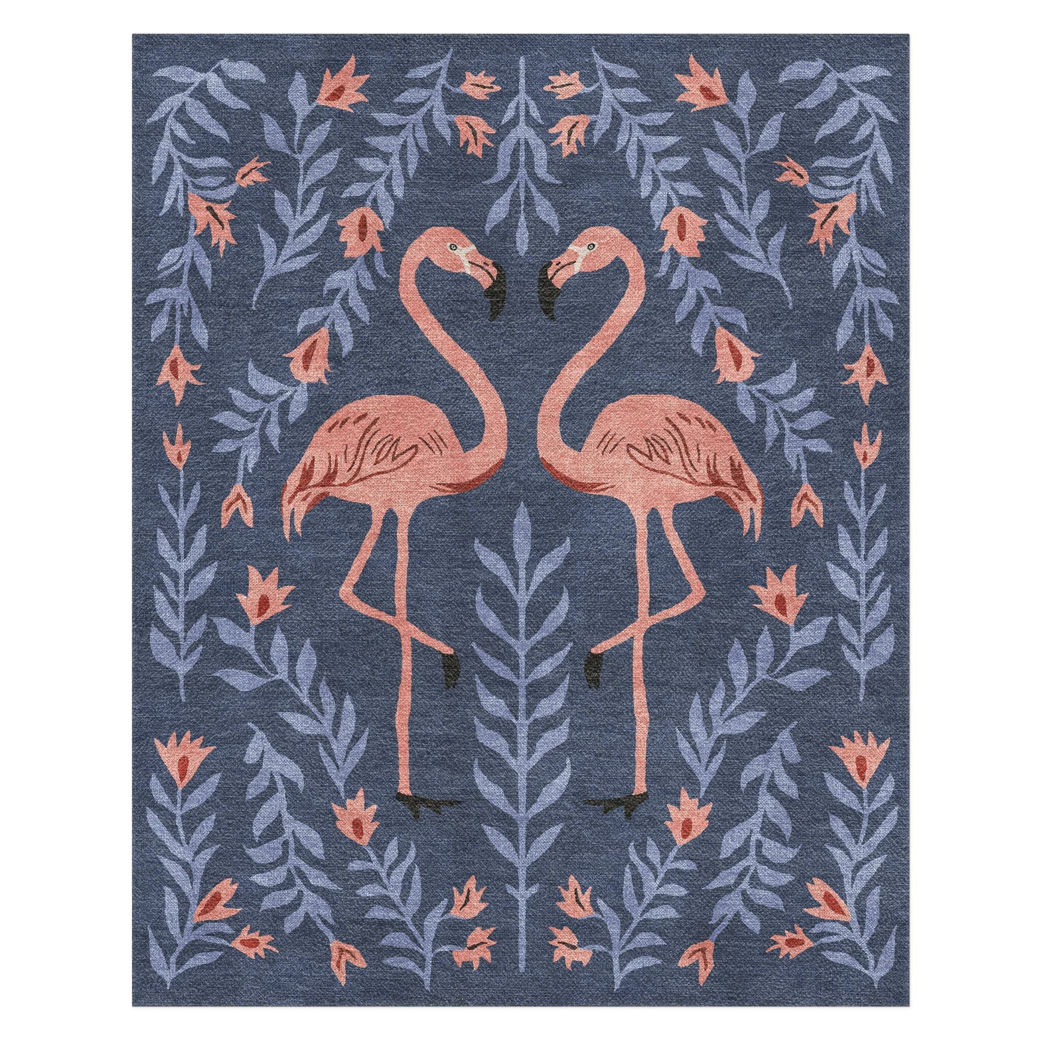 Flamingo Friends Navy in 8' x 10' Size