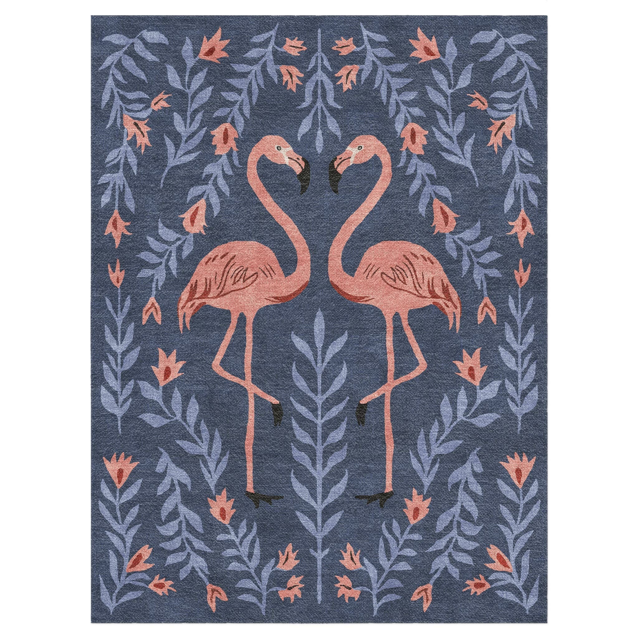 Flamingo Friends Navy in 9' x 12' Size