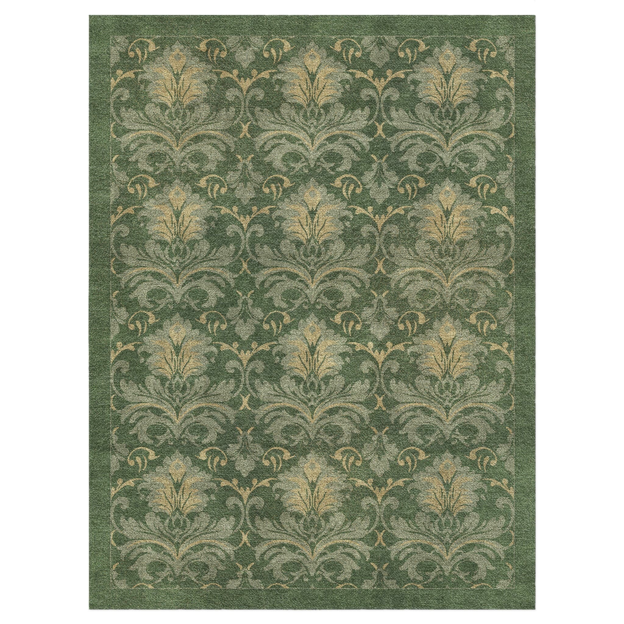 Agnes Damask Deep Olive Green in 9' x 12' Size