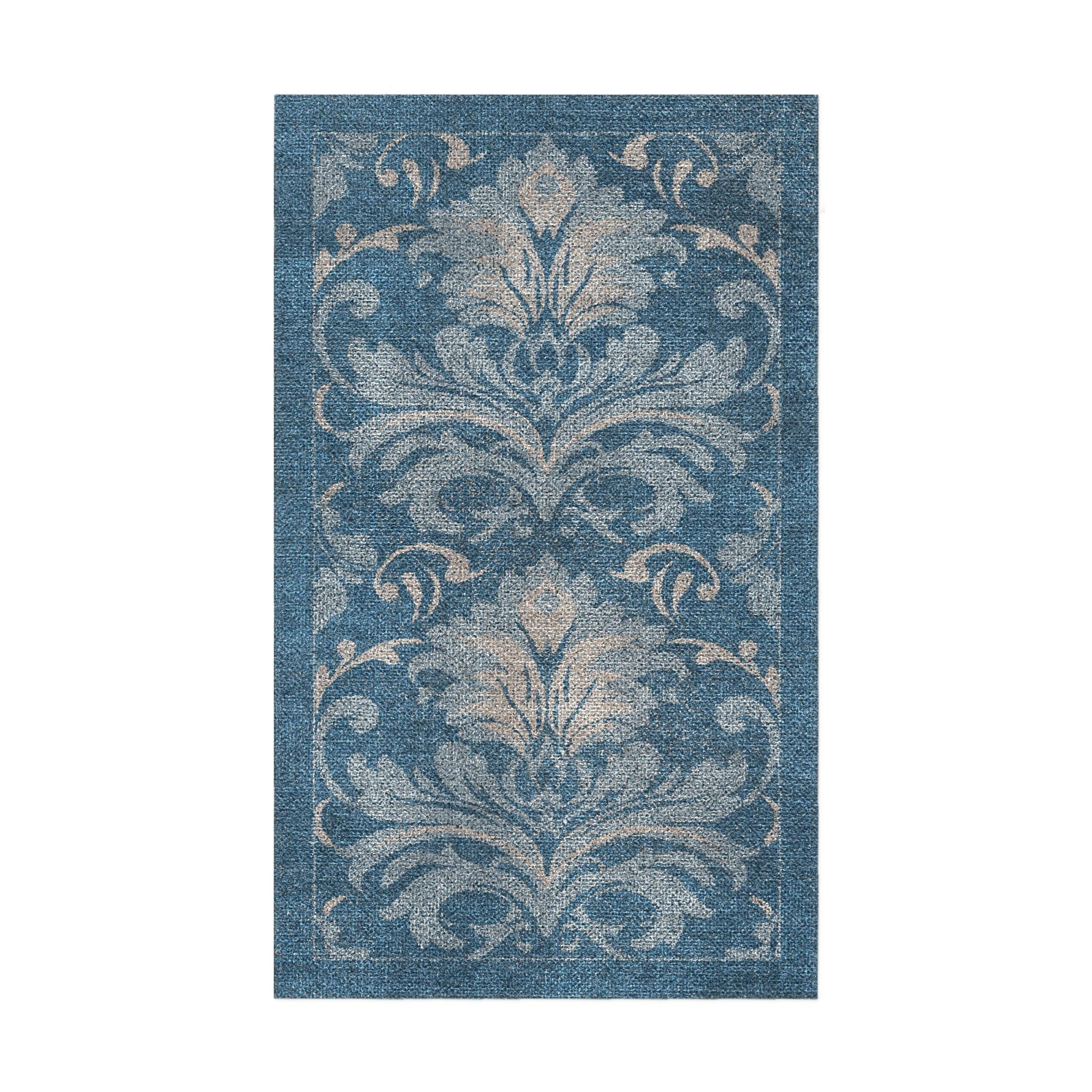 Agnes Damask Denim Blue in 1.5' x 2.5' Size