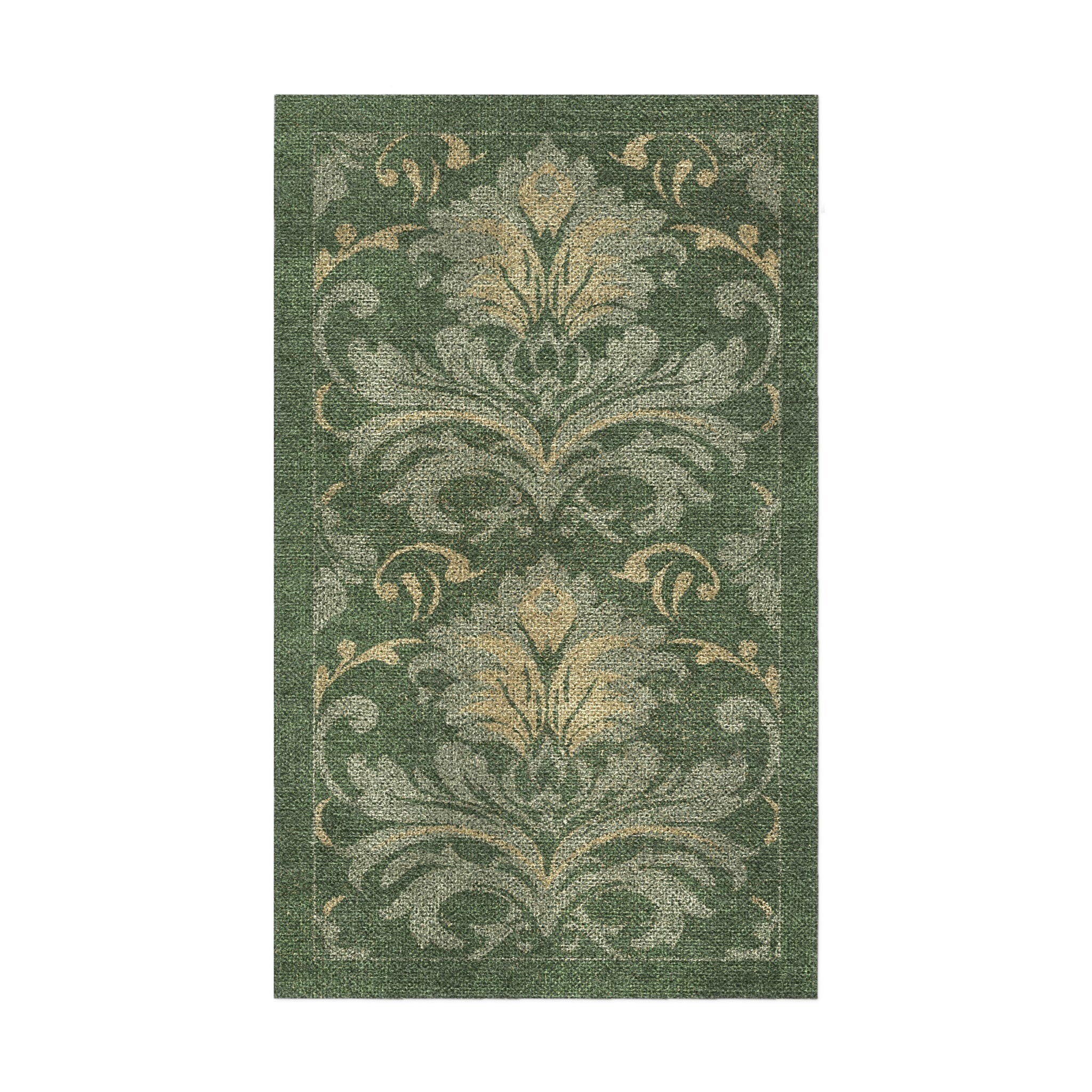 Agnes Damask Deep Olive Green in 1.5' x 2.5' Size