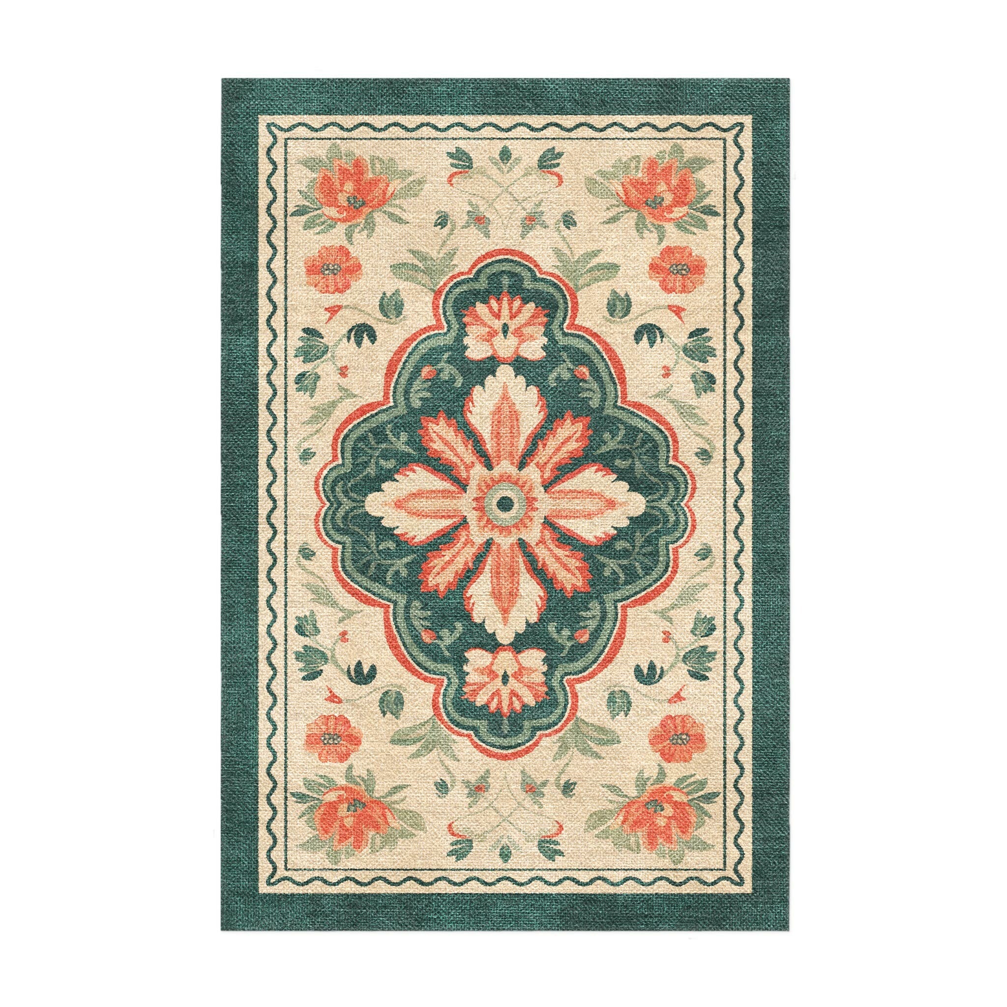 Meave Sage Green & Rose in 3x2ft Size