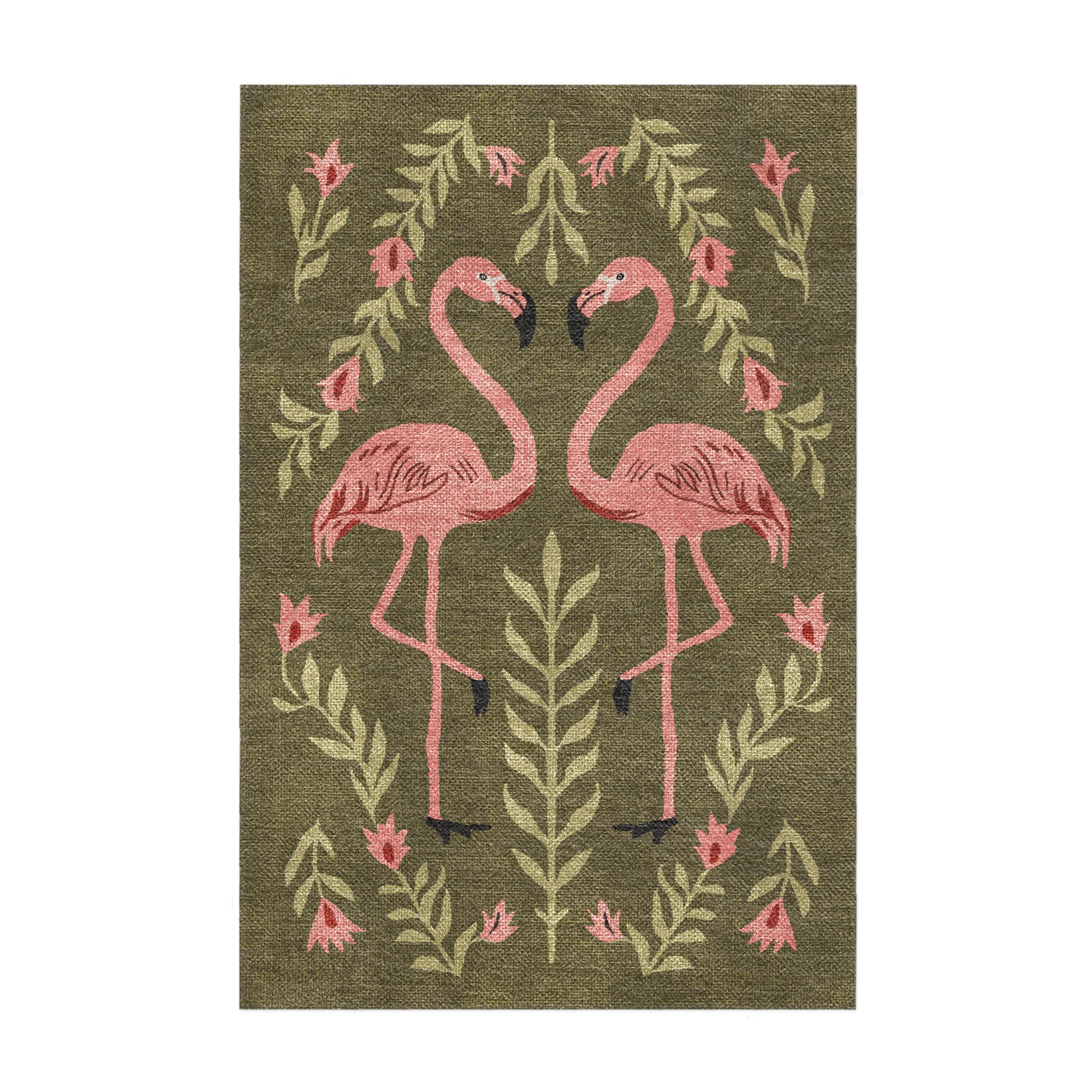 Flamingo Friends Sage Green in 2' x 3' Size