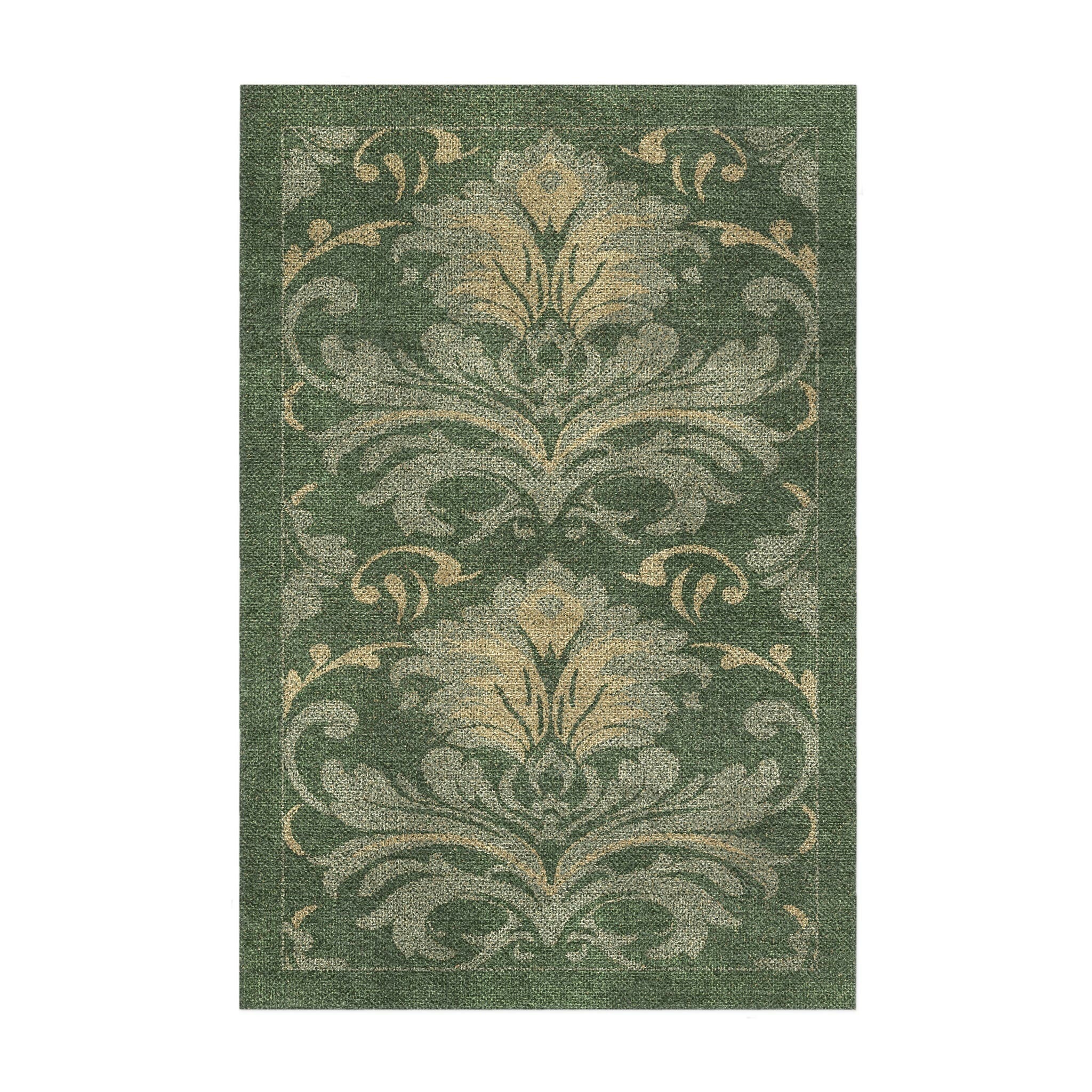 Agnes Damask Deep Olive Green in 2' x 3' Size