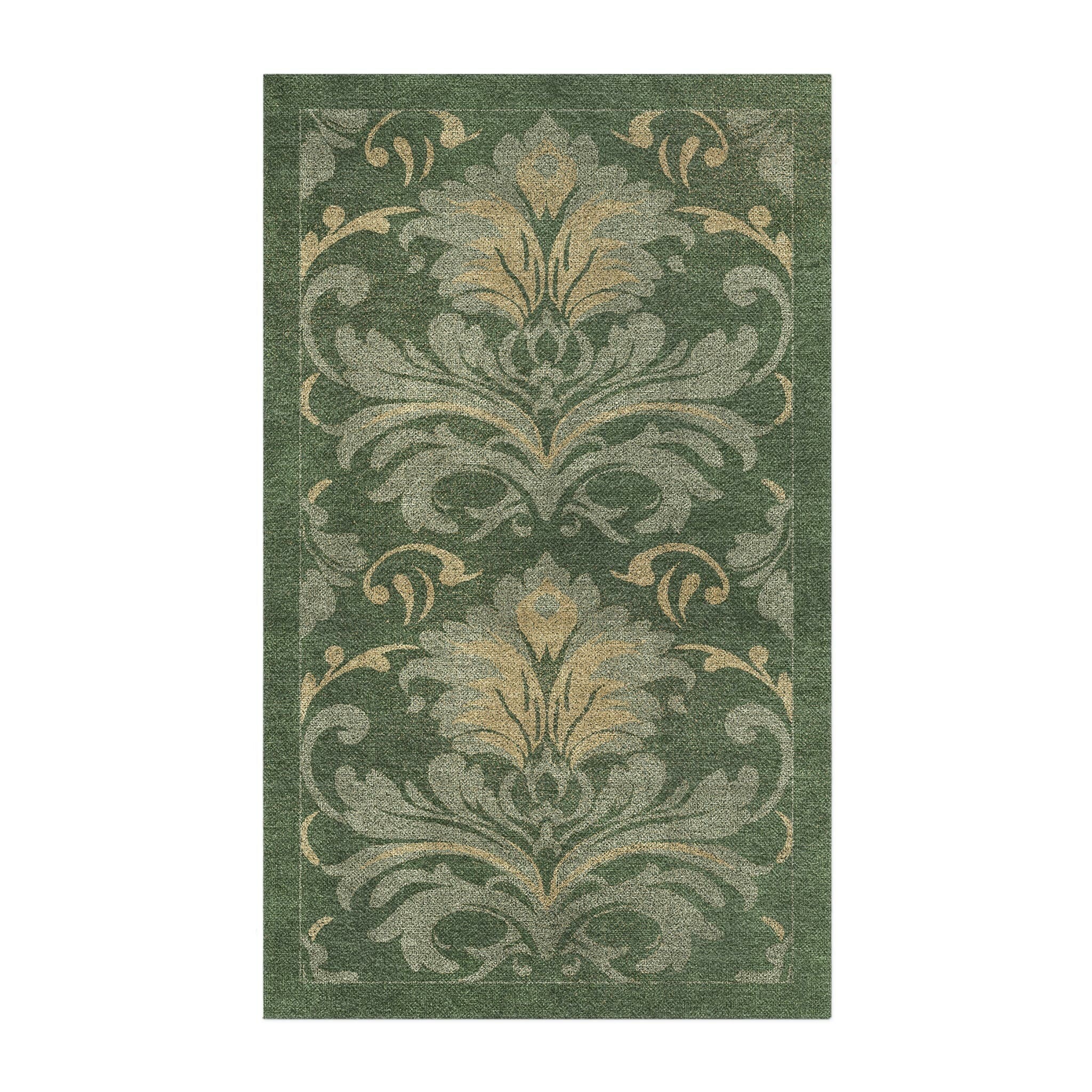 Agnes Damask Deep Olive Green in 3' x 5' Size