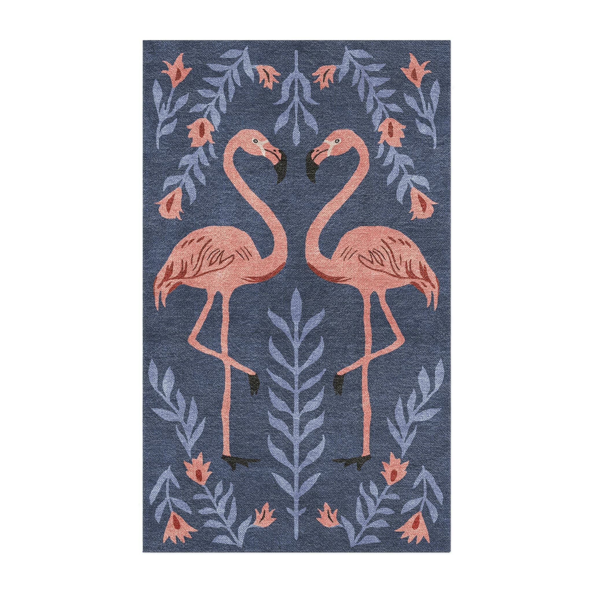 Flamingo Friends Navy in 3' x 5' Size