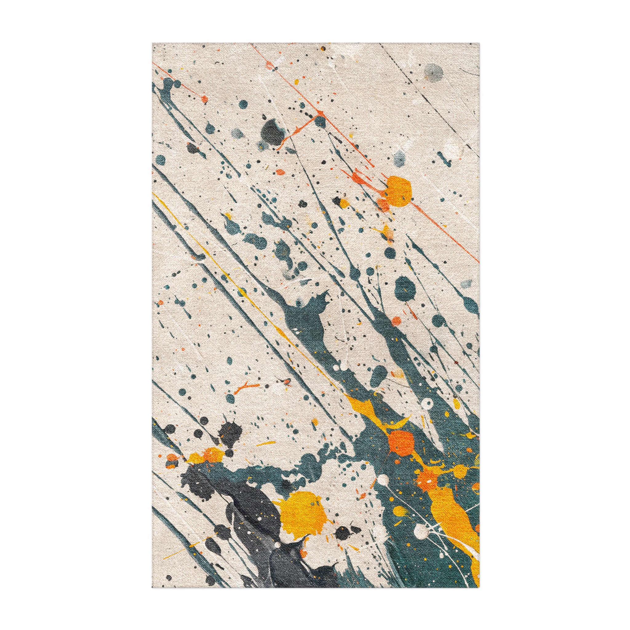 Jason Dark Teal & Orange Splatter in 5x3ft Size