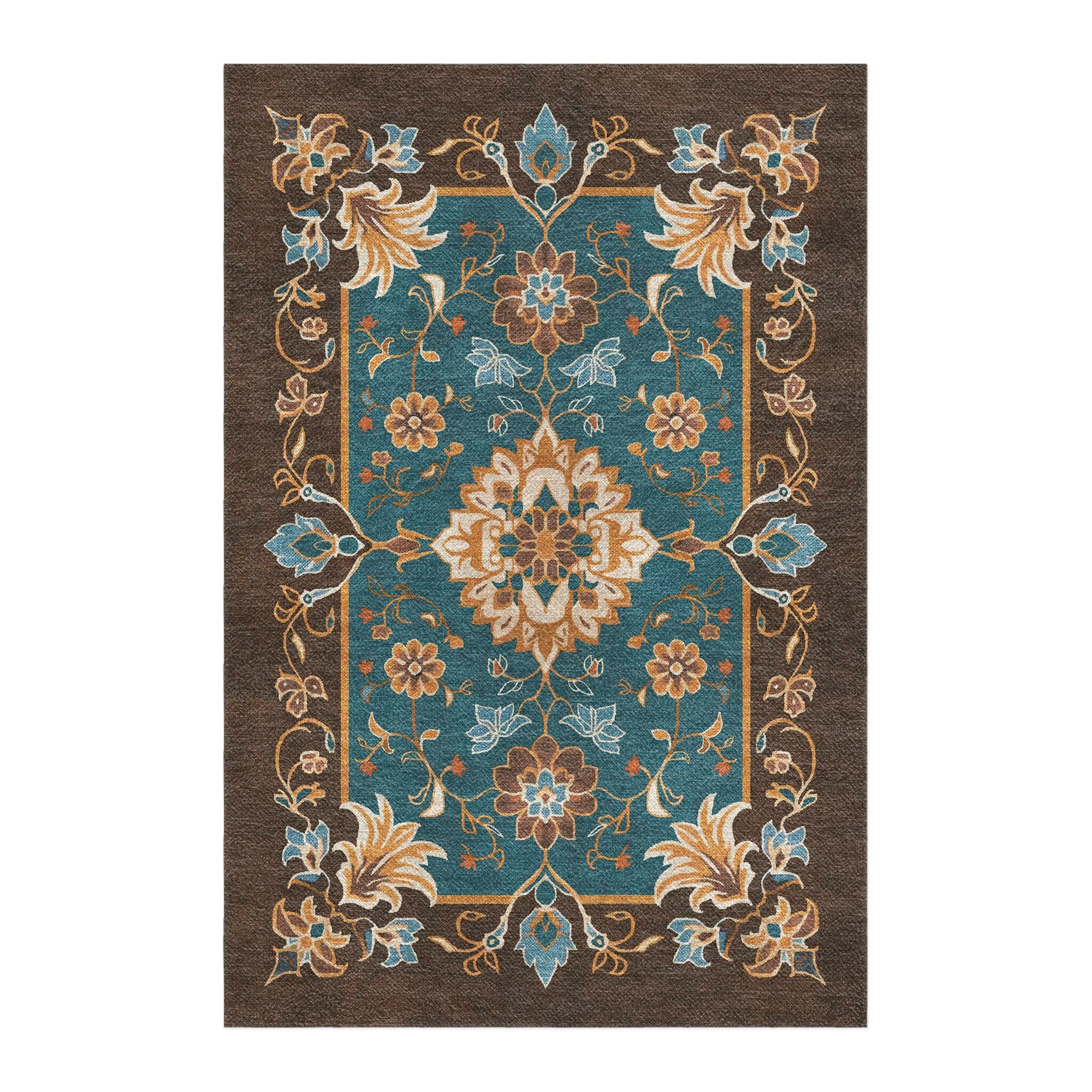 Miriam Dark Teal & Brown in 4' x 6' Size