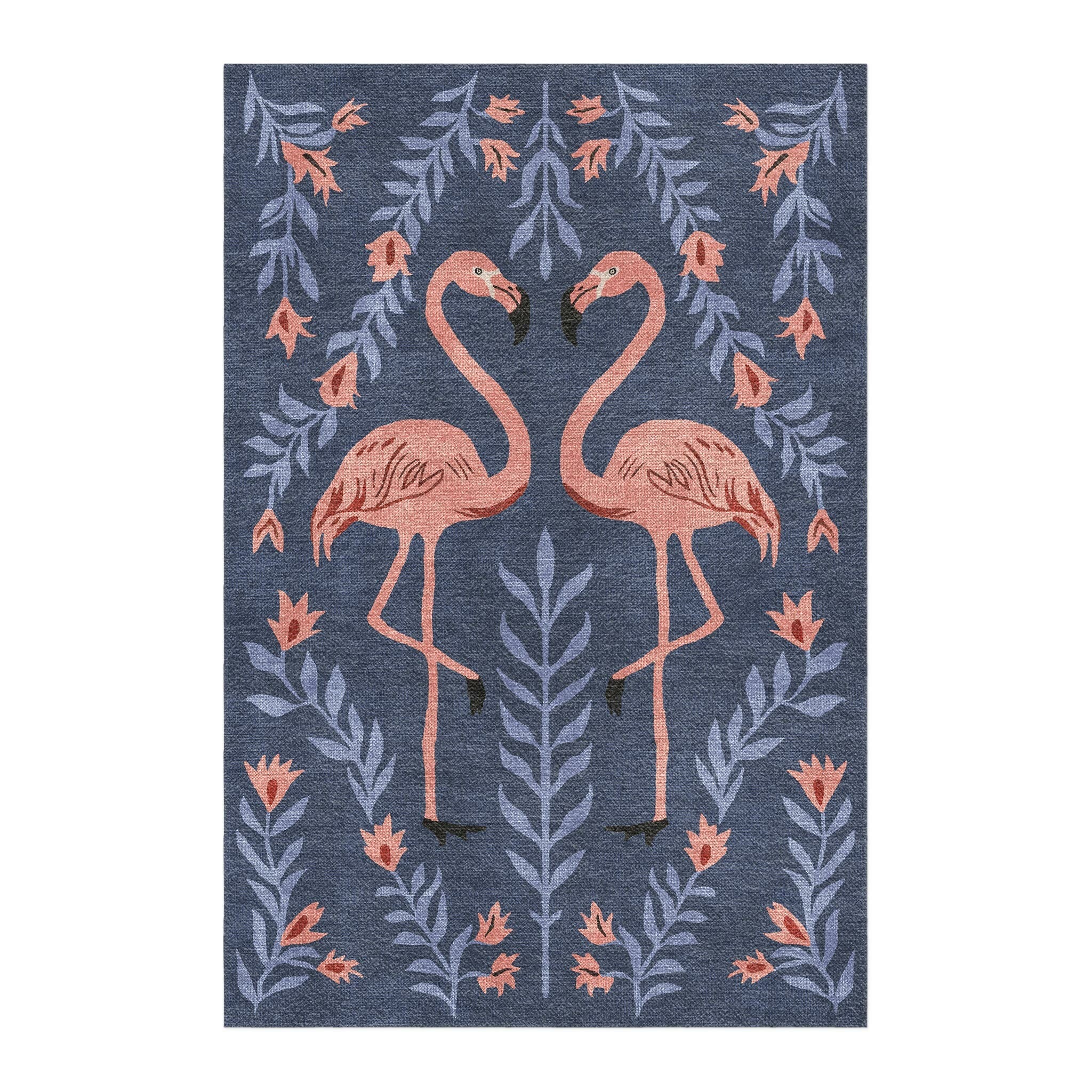 Flamingo Friends Navy in 4' x 6' Size