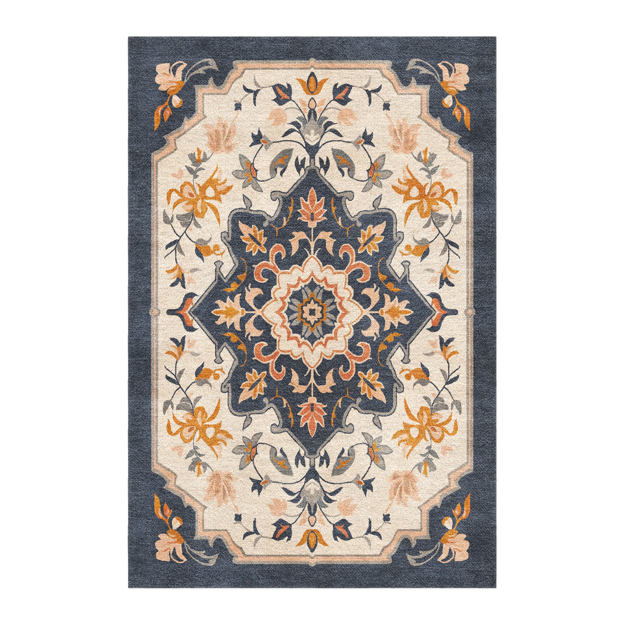 Louanne Navy & Orange in 6x4ft Size