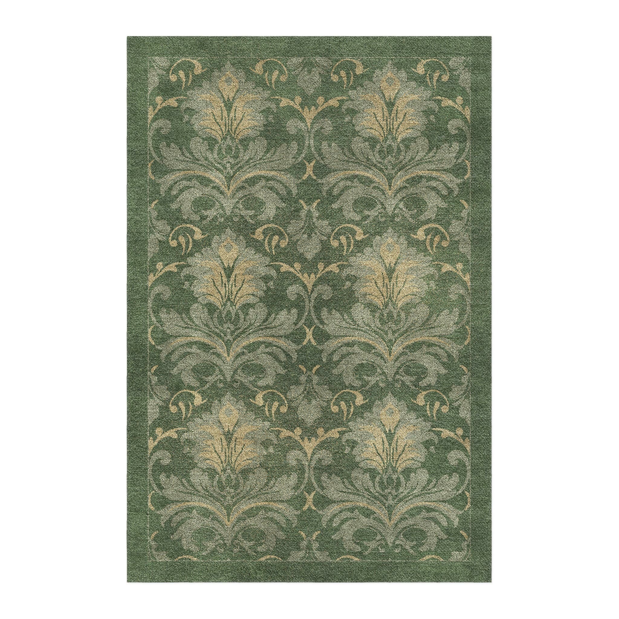 Agnes Damask Deep Olive Green in 4' x 6' Size