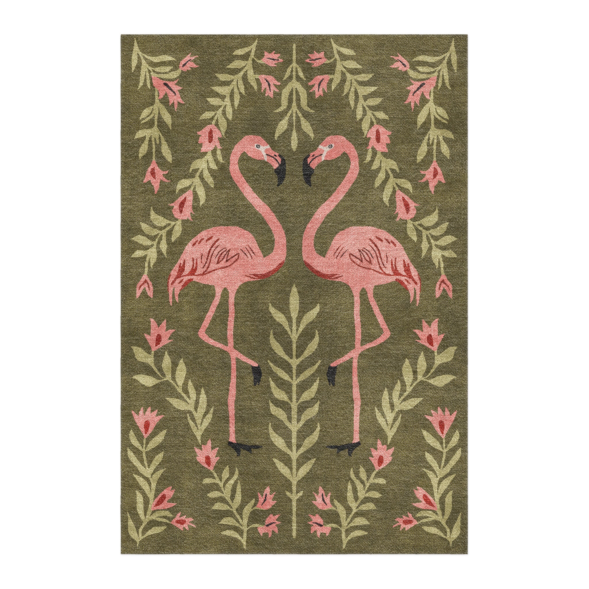 Flamingo Friends Sage Green in 4' x 6' Size