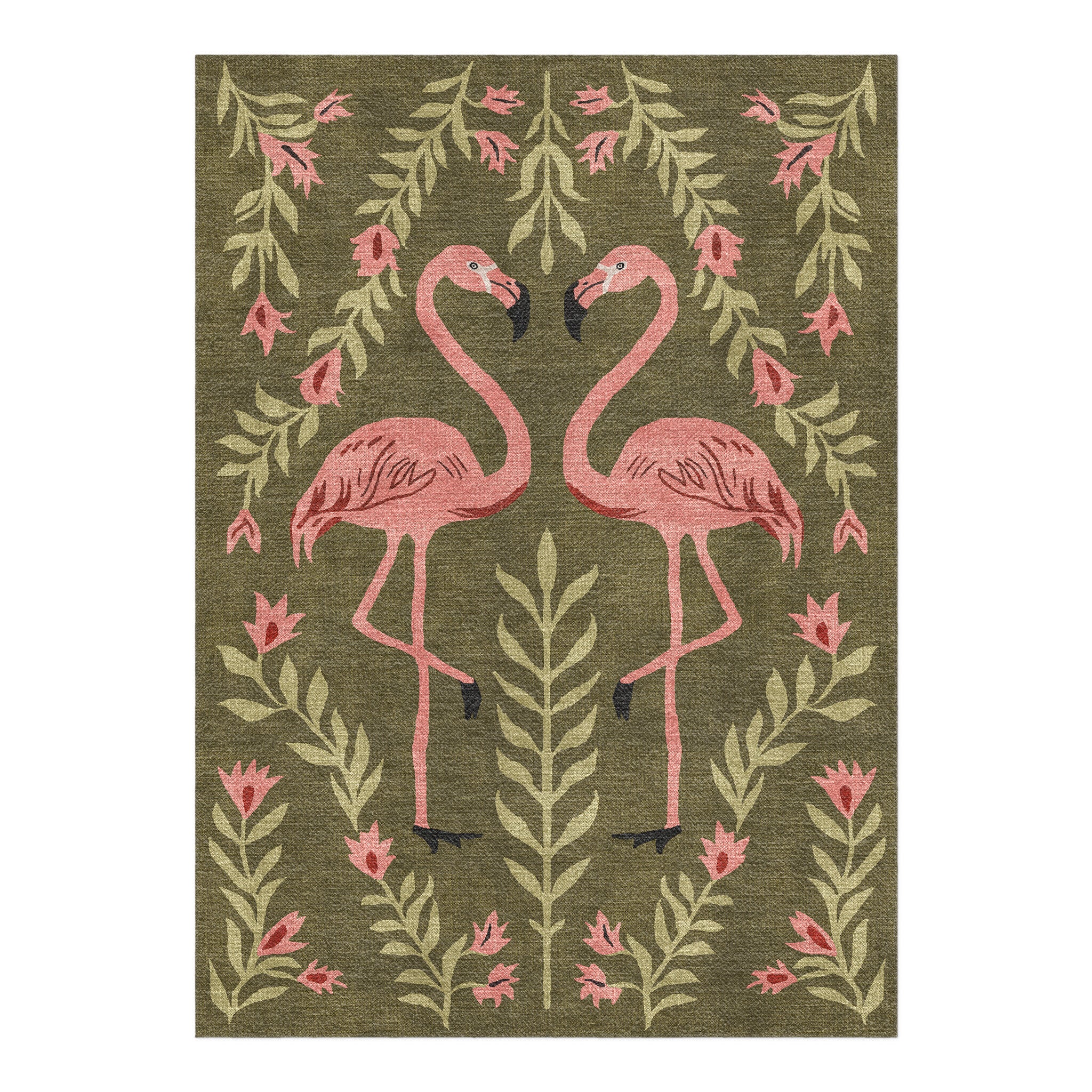 Flamingo Friends Sage Green in 5' x 7' Size