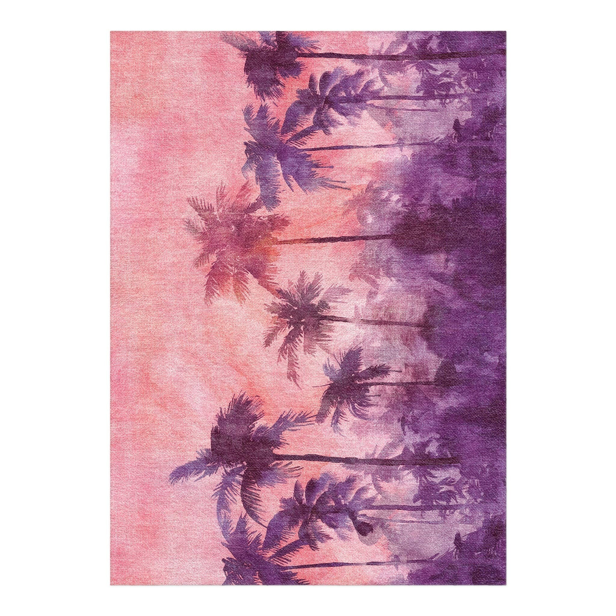 Sunset Palms Pink & Purple in 5' x 7' Size