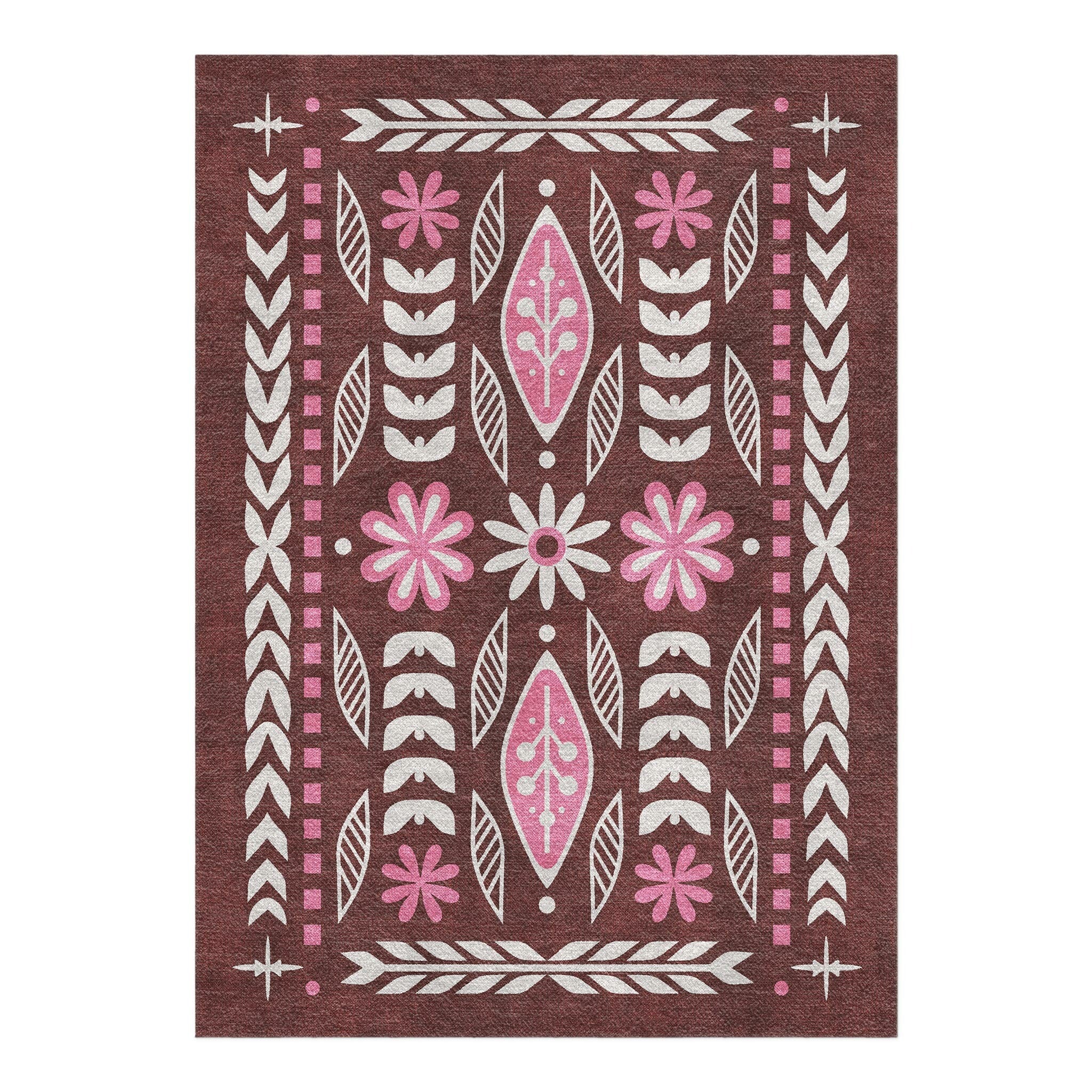 Topanga Burgundy & Pink in 5' x 7' Size