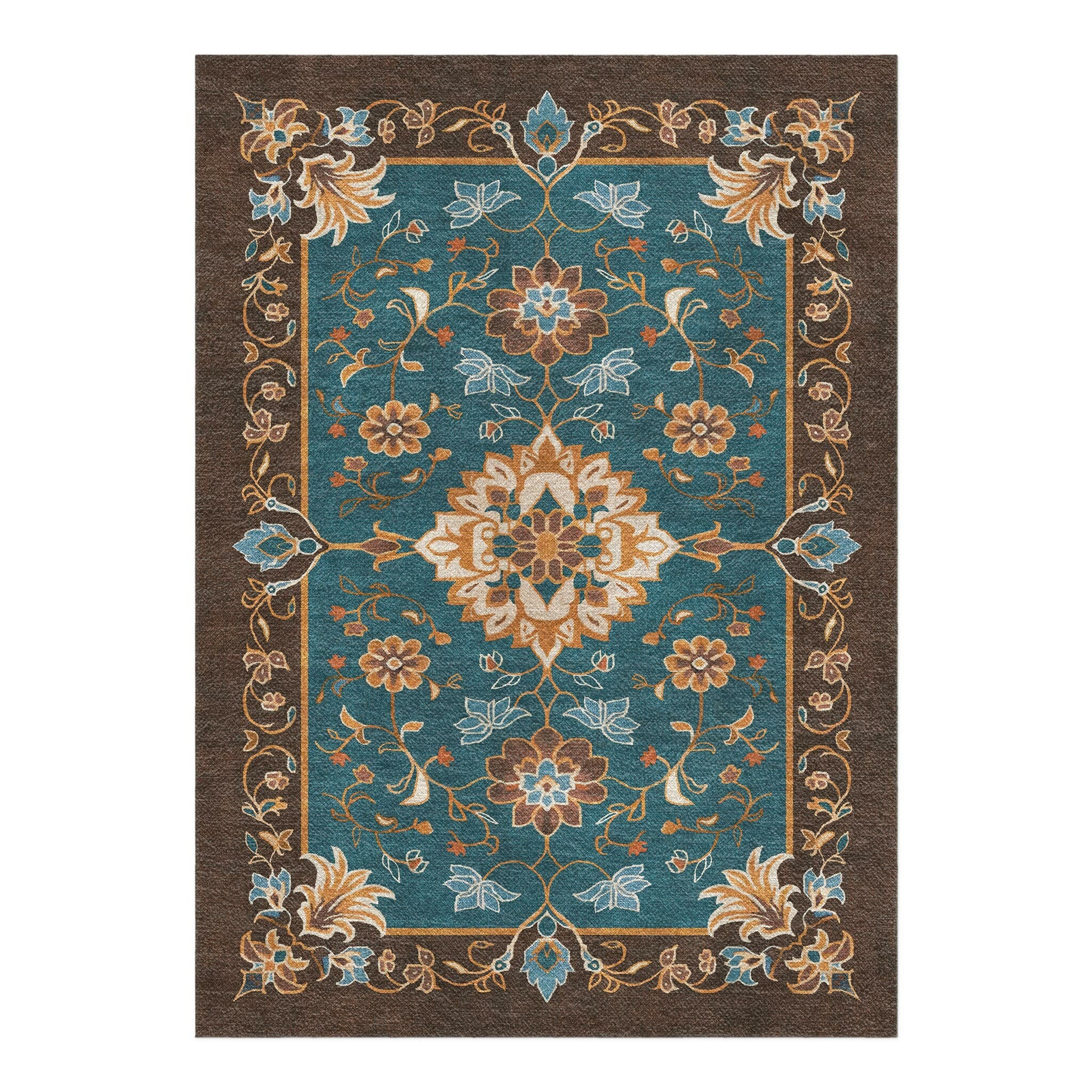 Miriam Dark Teal & Brown in 5' x 7' Size