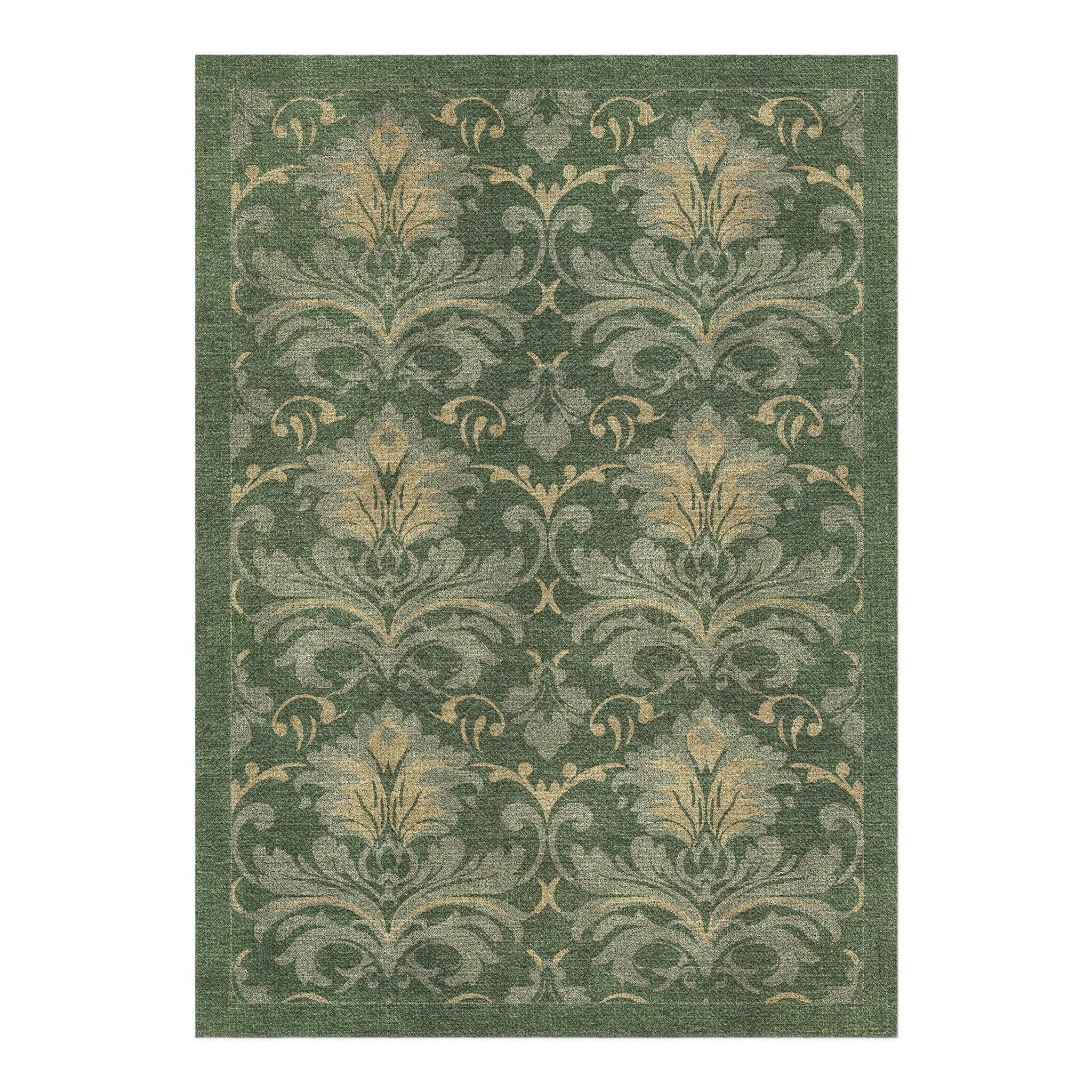 Agnes Damask Deep Olive Green in 5' x 7' Size