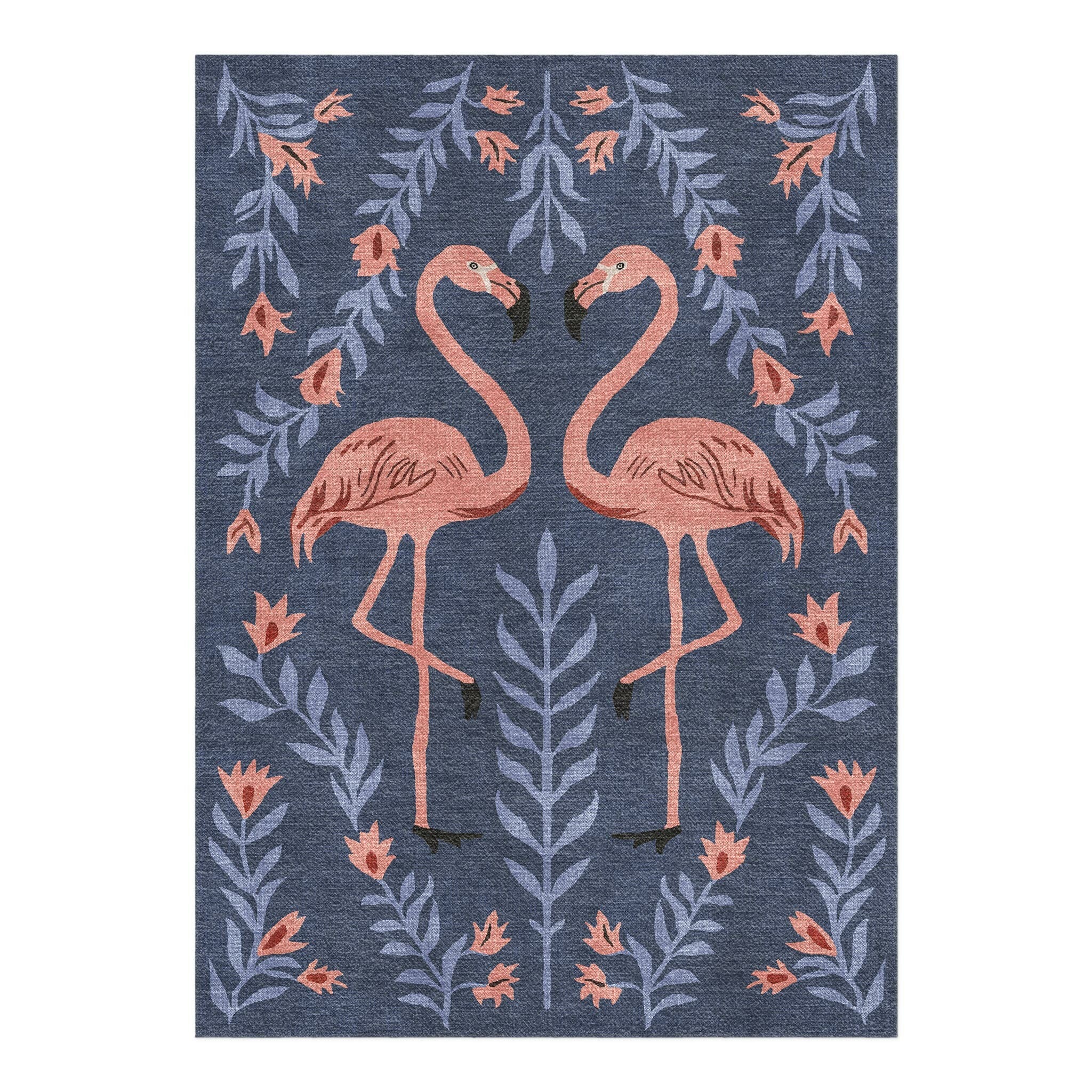 Flamingo Friends Navy in 5' x 7' Size