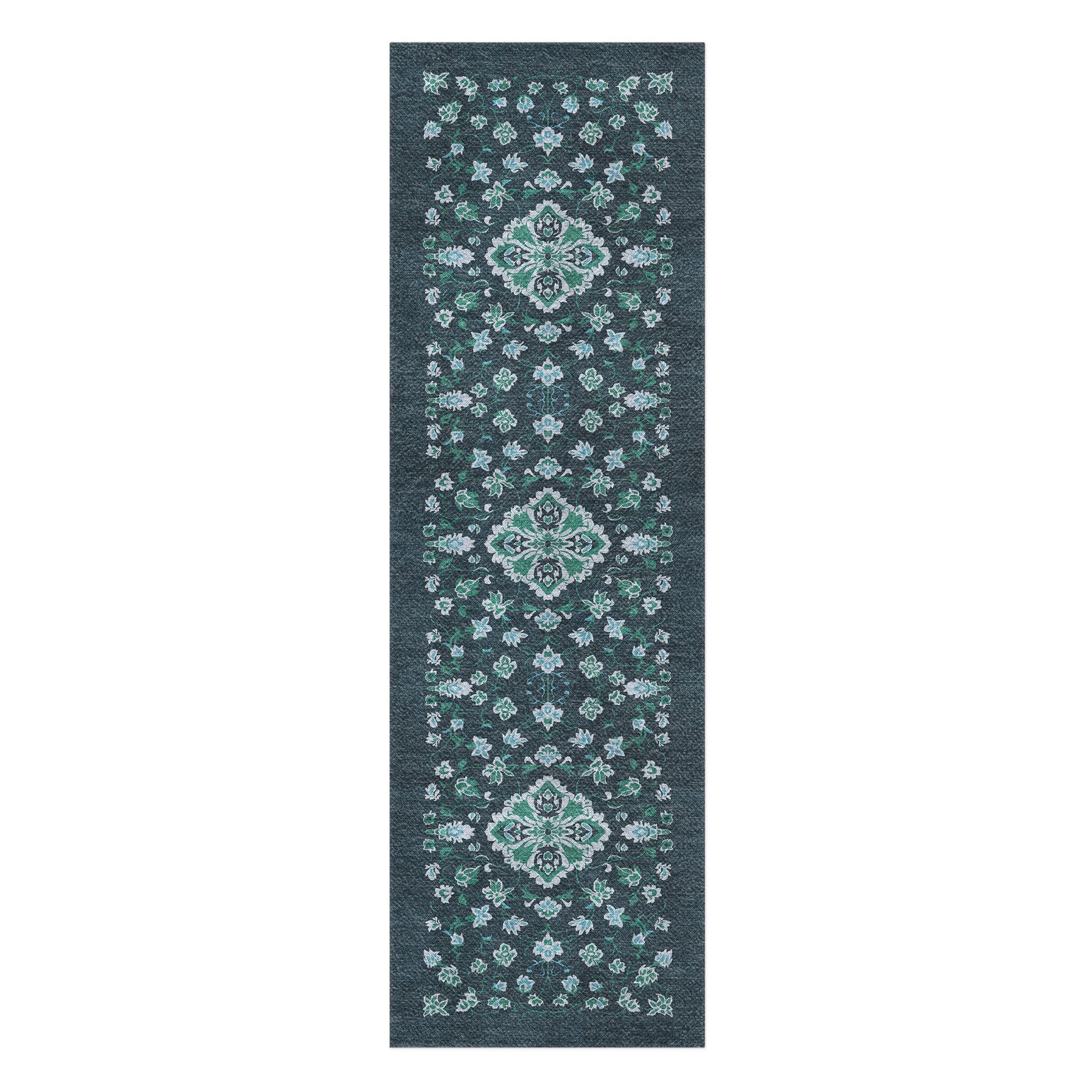 Fenwick Navy & Green in 2.5' x 8' Runner Size