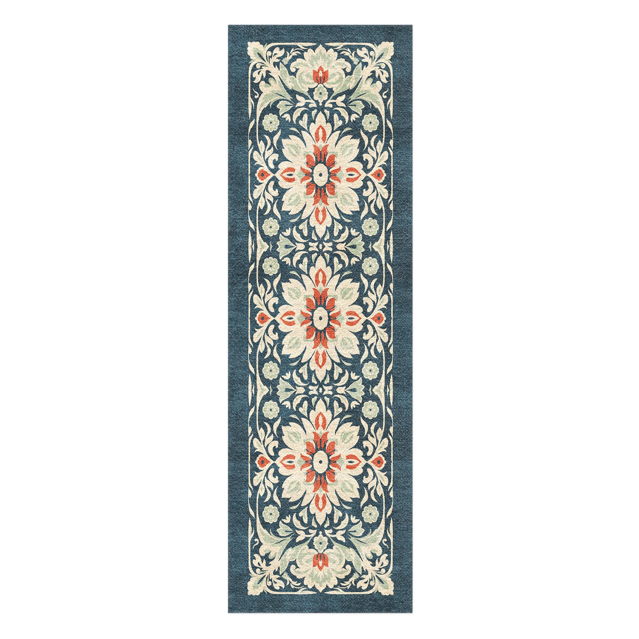 Eugina Seafoam & Navy in 2.5' x 8' Runner Size