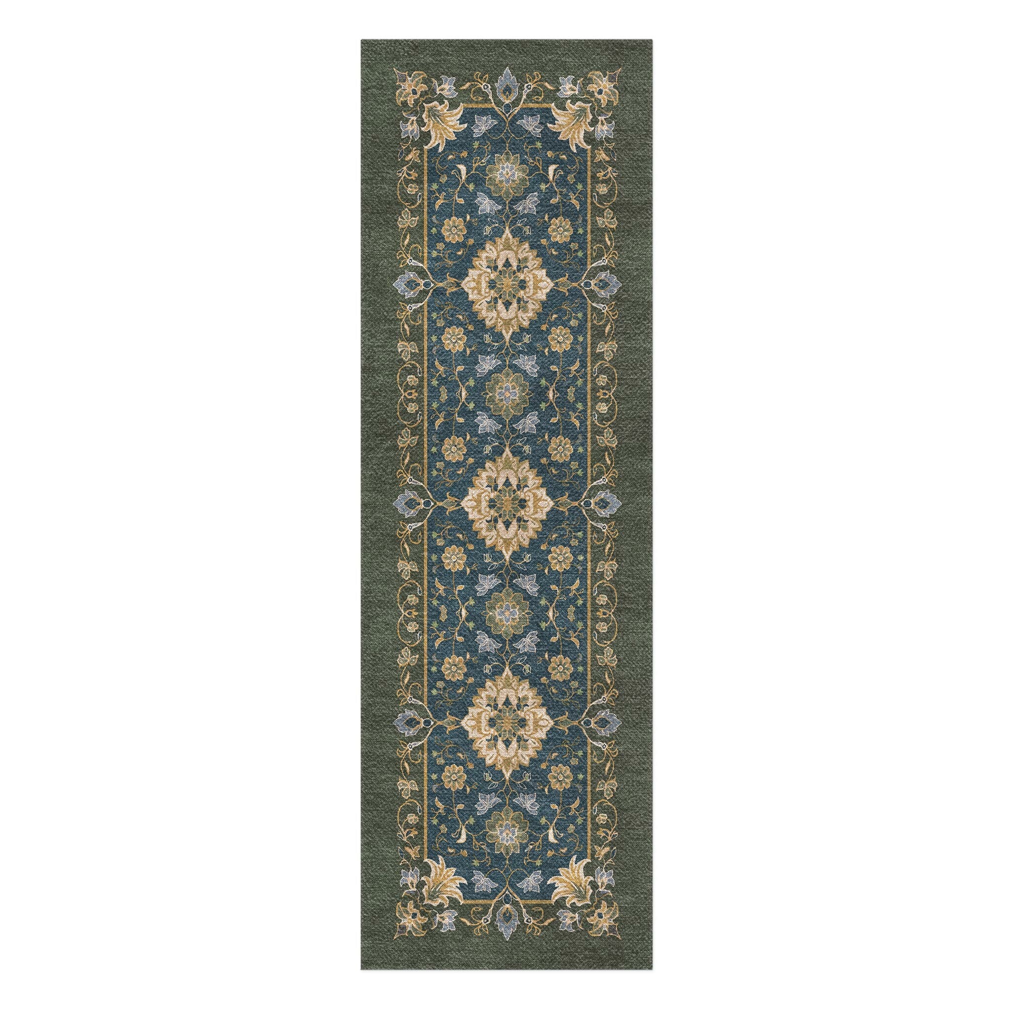 Miriam Navy & Olive Green in 2.5' x 8' Runner Size