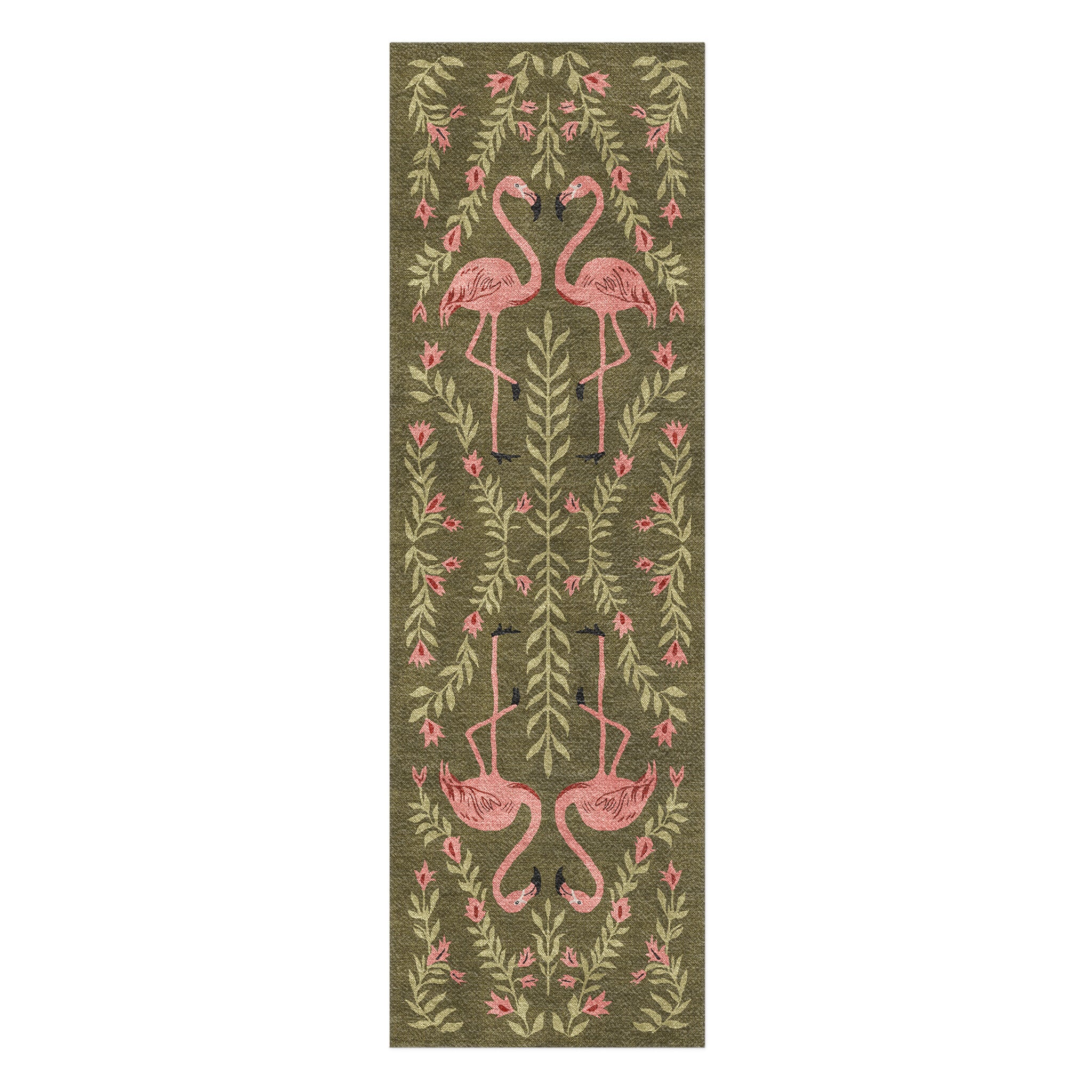 Flamingo Friends Sage Green in 2.5' x 8' Runner Size