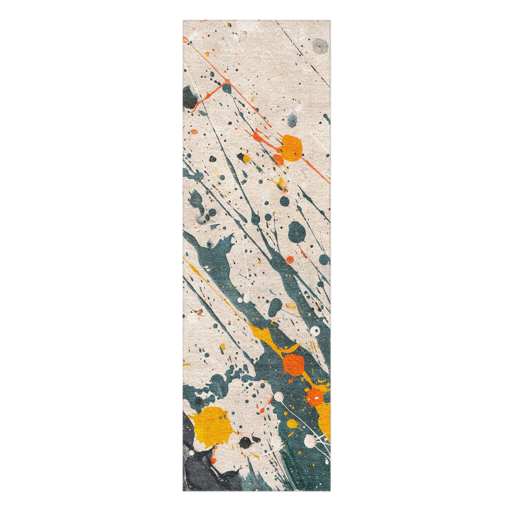 Jason Dark Teal & Orange Splatter in 8x2 5ft Size