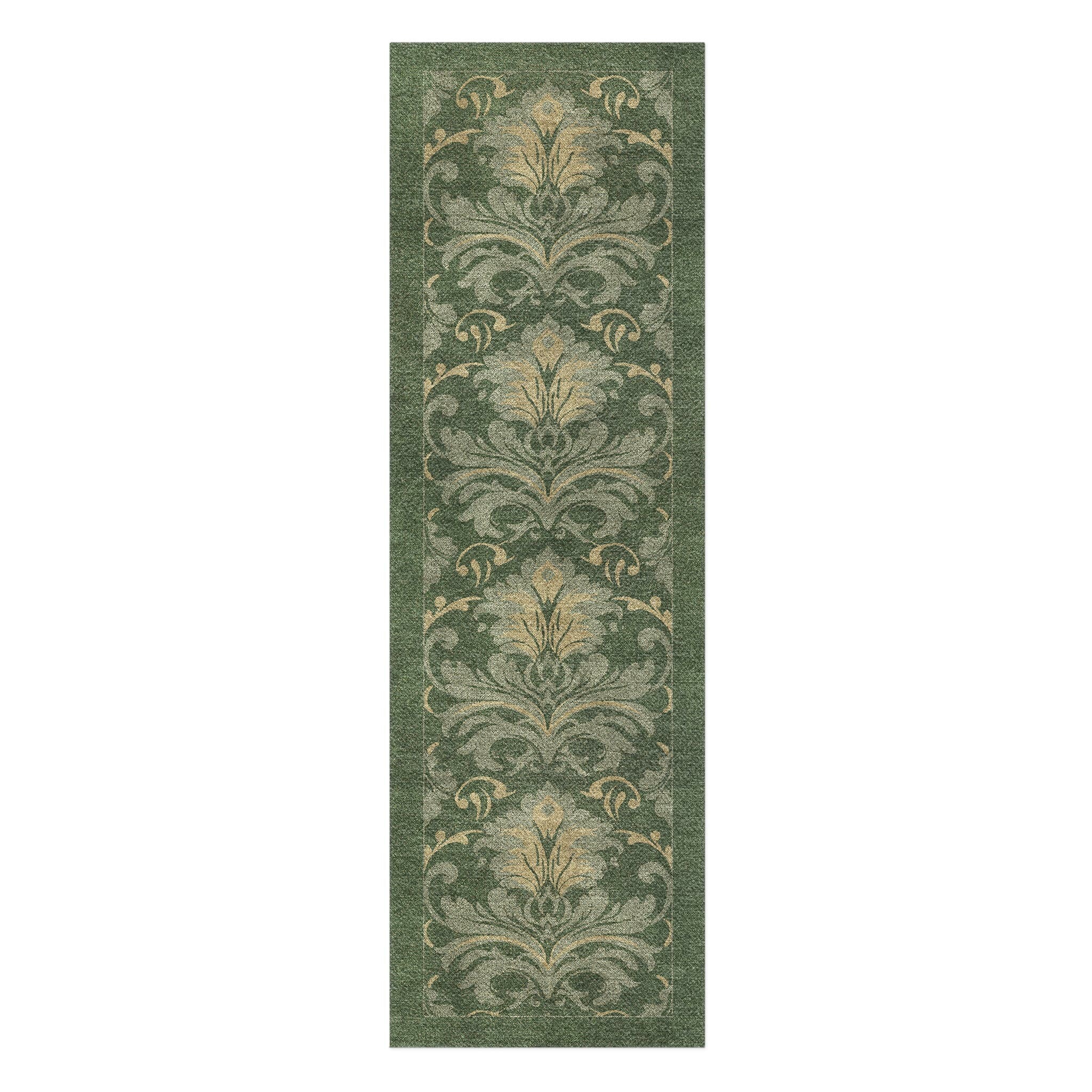 Agnes Damask Deep Olive Green in 2.5' x 8' Runner Size