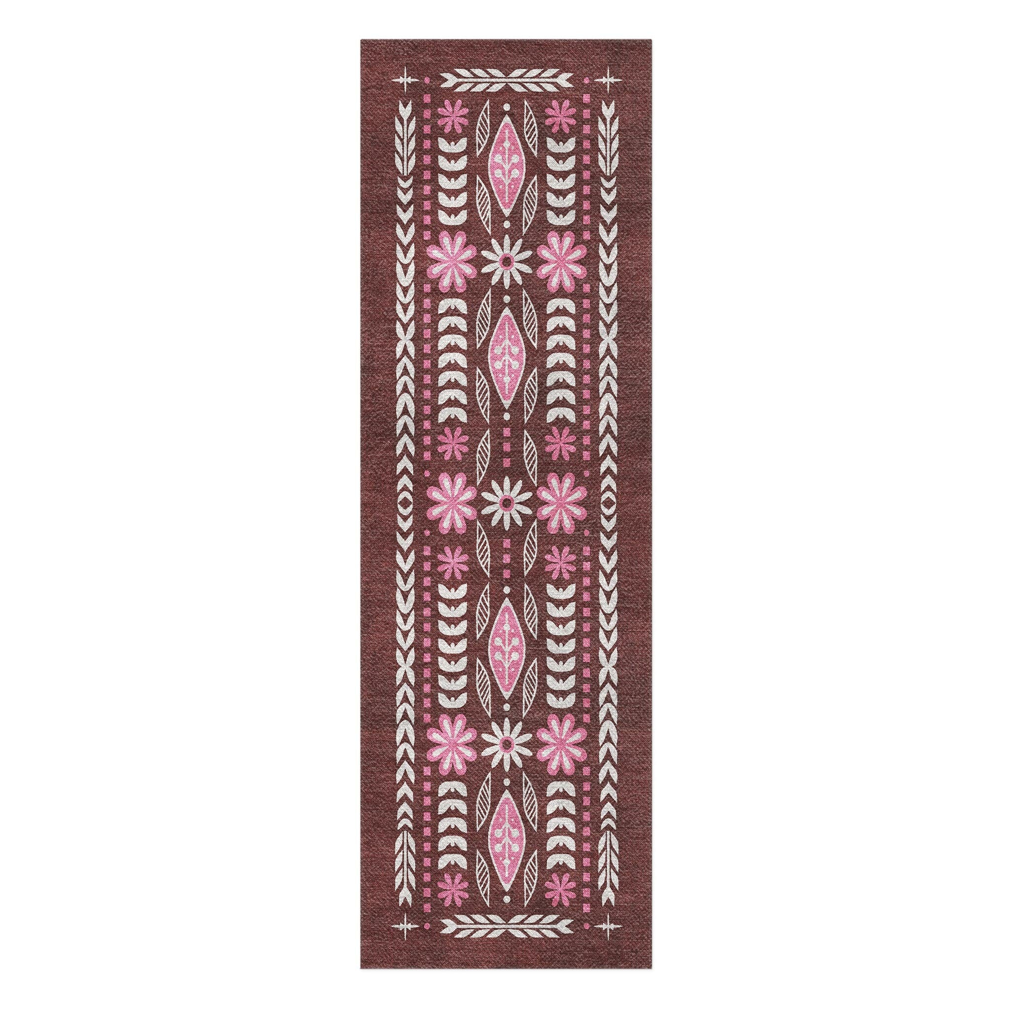 Topanga Burgundy & Pink in 2.5' x 8' Runner Size