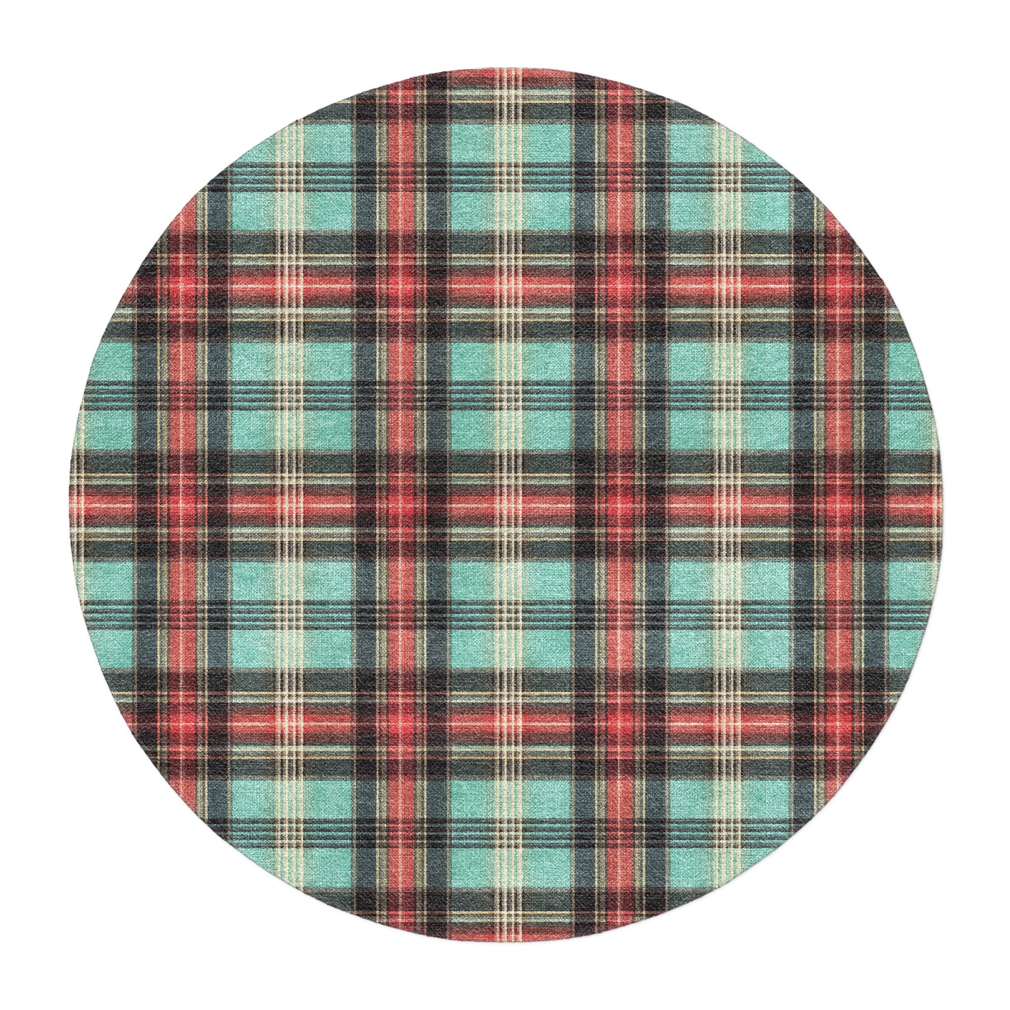 Feguson Plaid Teal & Red in 5' Round Size