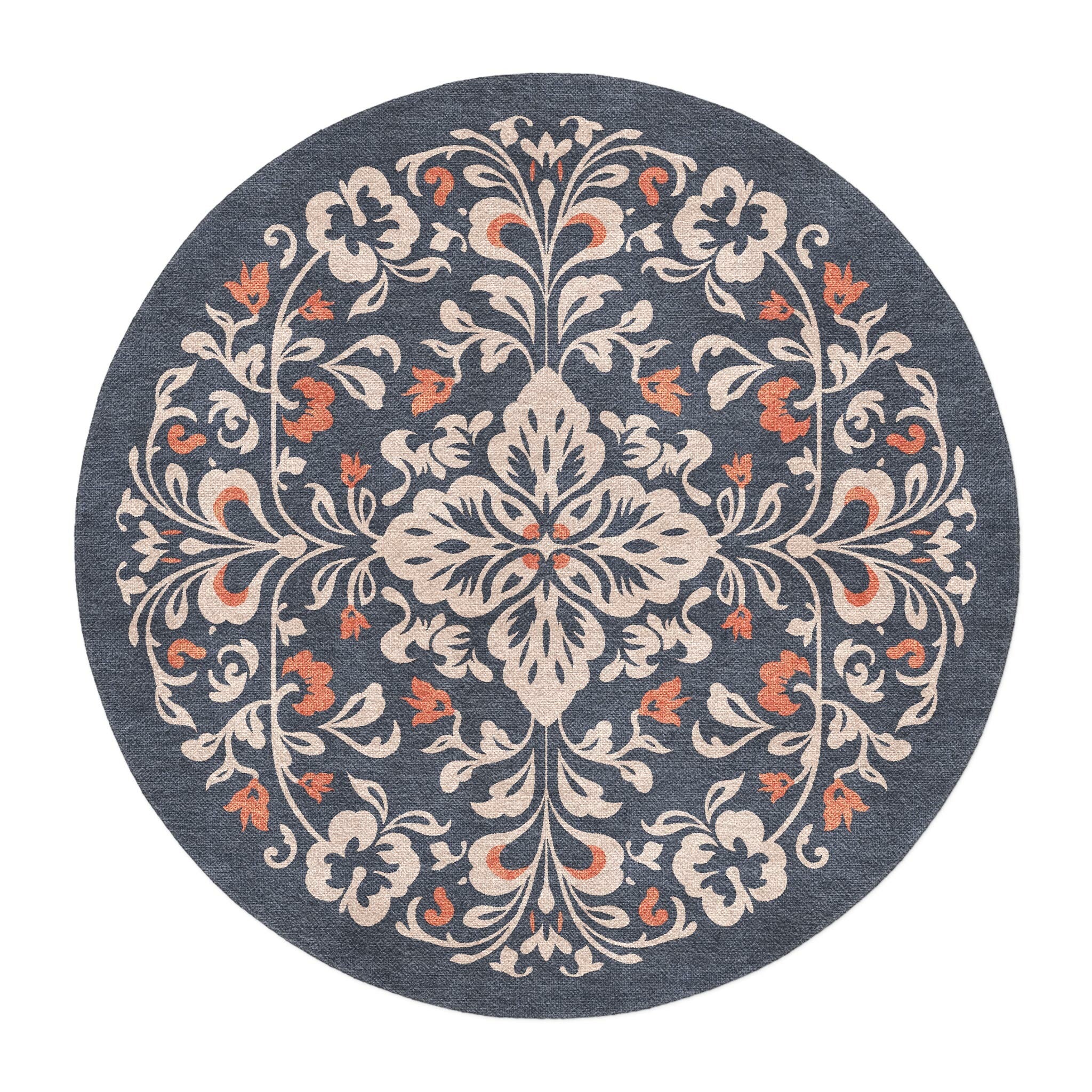 Annette Navy & Orange in 5' Round Size