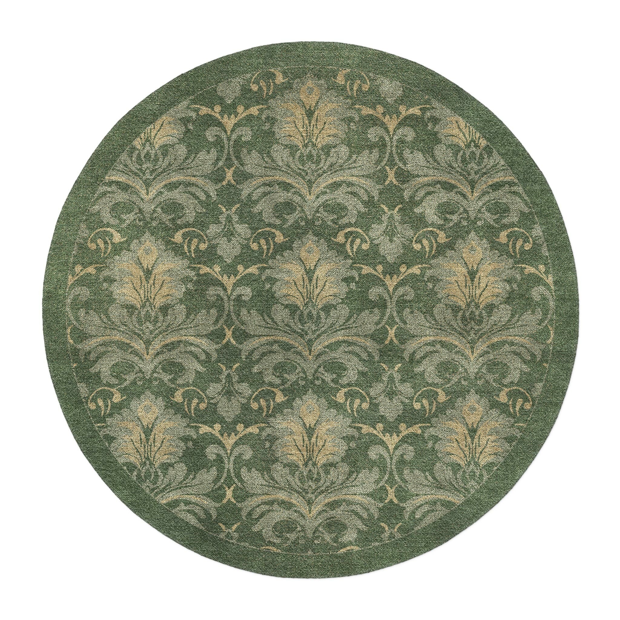 Agnes Damask Deep Olive Green in 5' Round Size