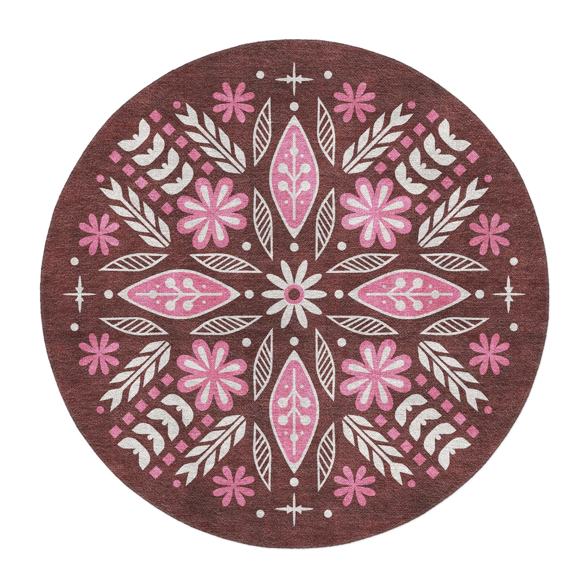 Topanga Burgundy & Pink in 5' Round Size