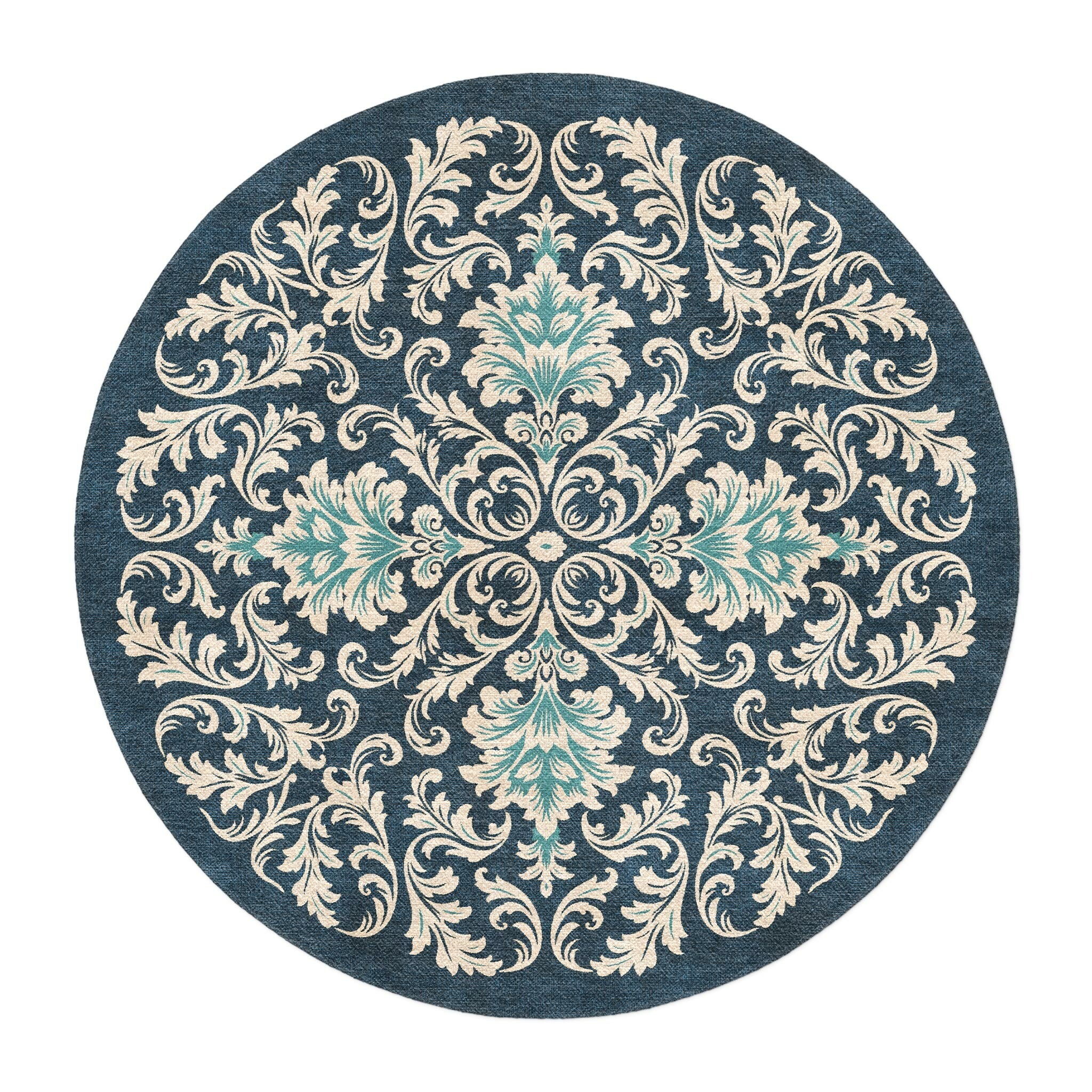 Aubrey Navy & Teal in 5' Round Size