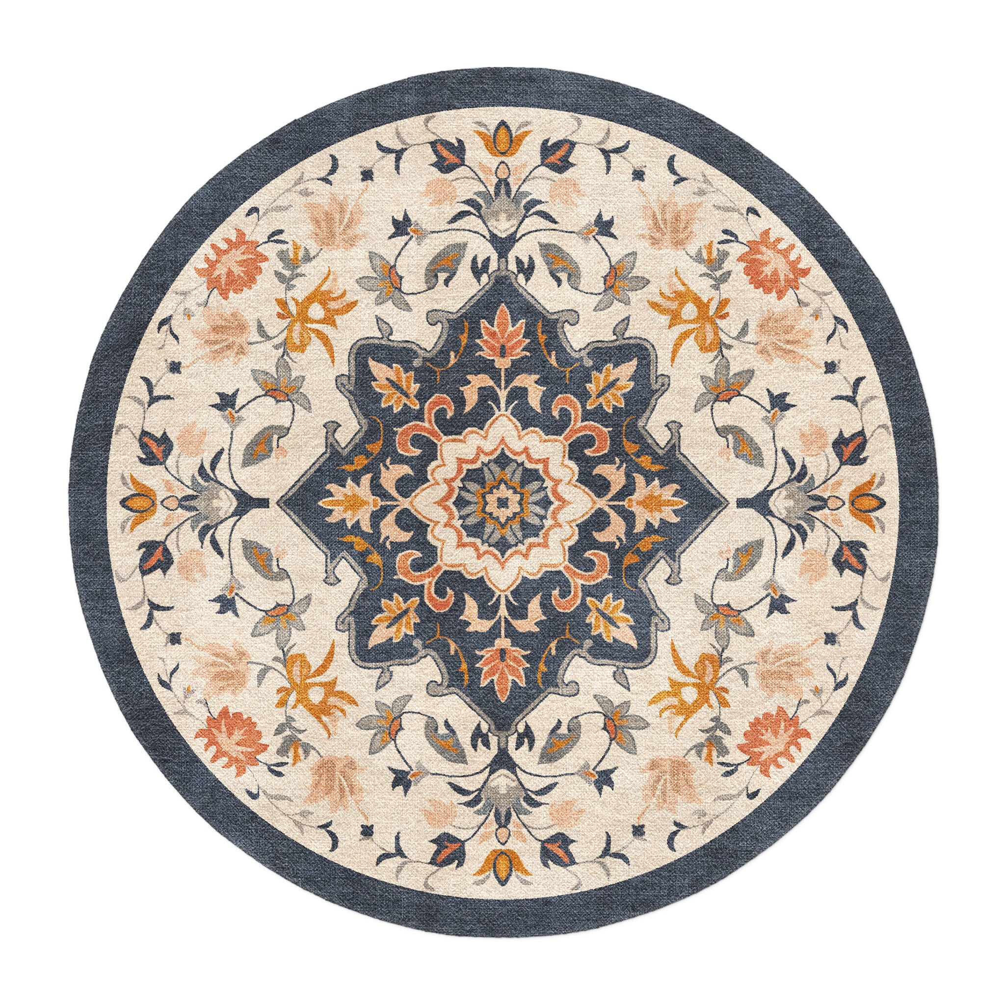 Louanne Navy & Orange in round-5ft Size