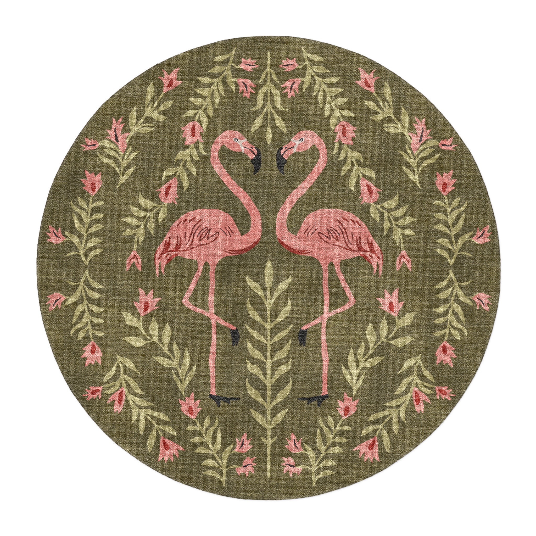 Flamingo Friends Sage Green in 5' Round Size