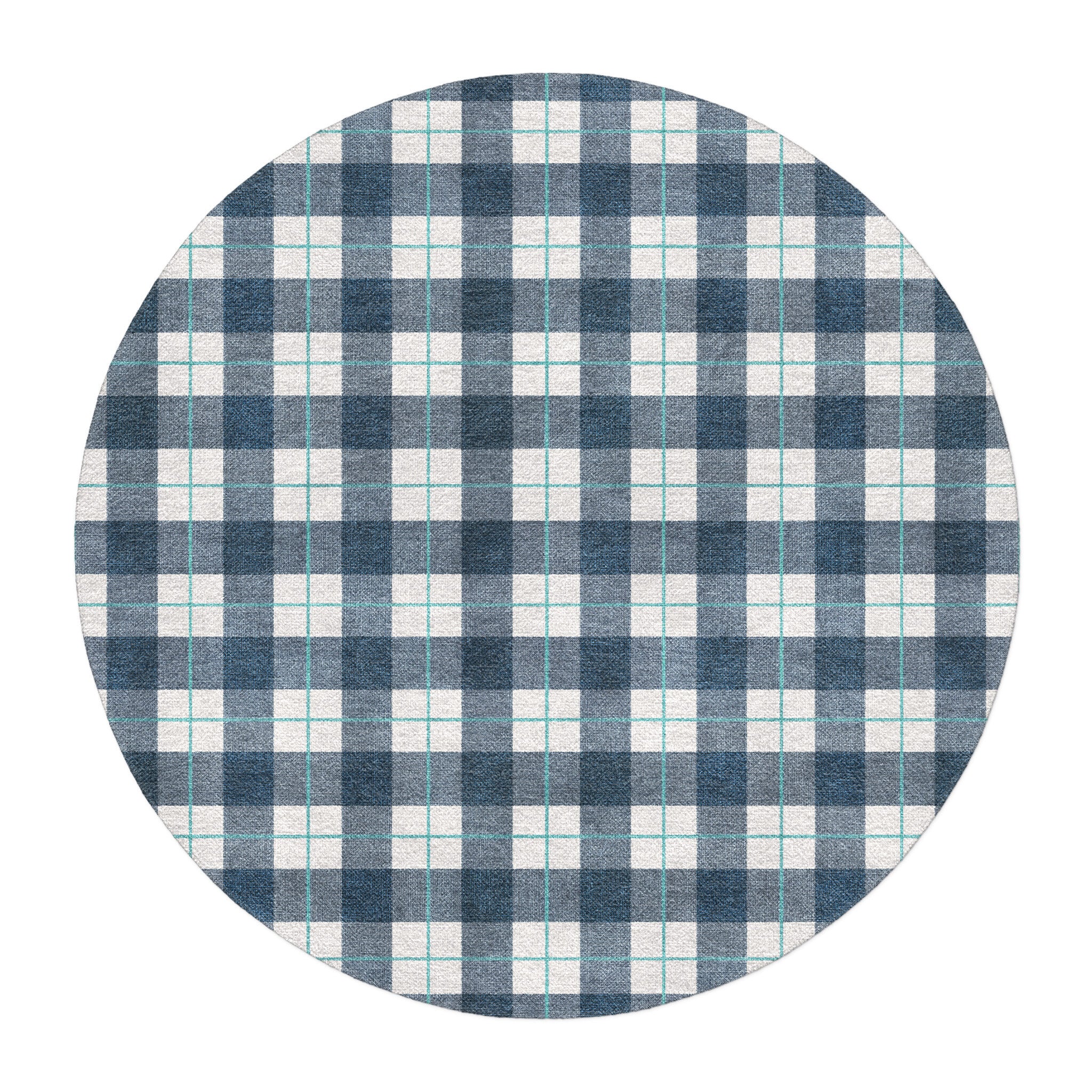 Wallace Plaid Blue & Teal in round-5ft Size