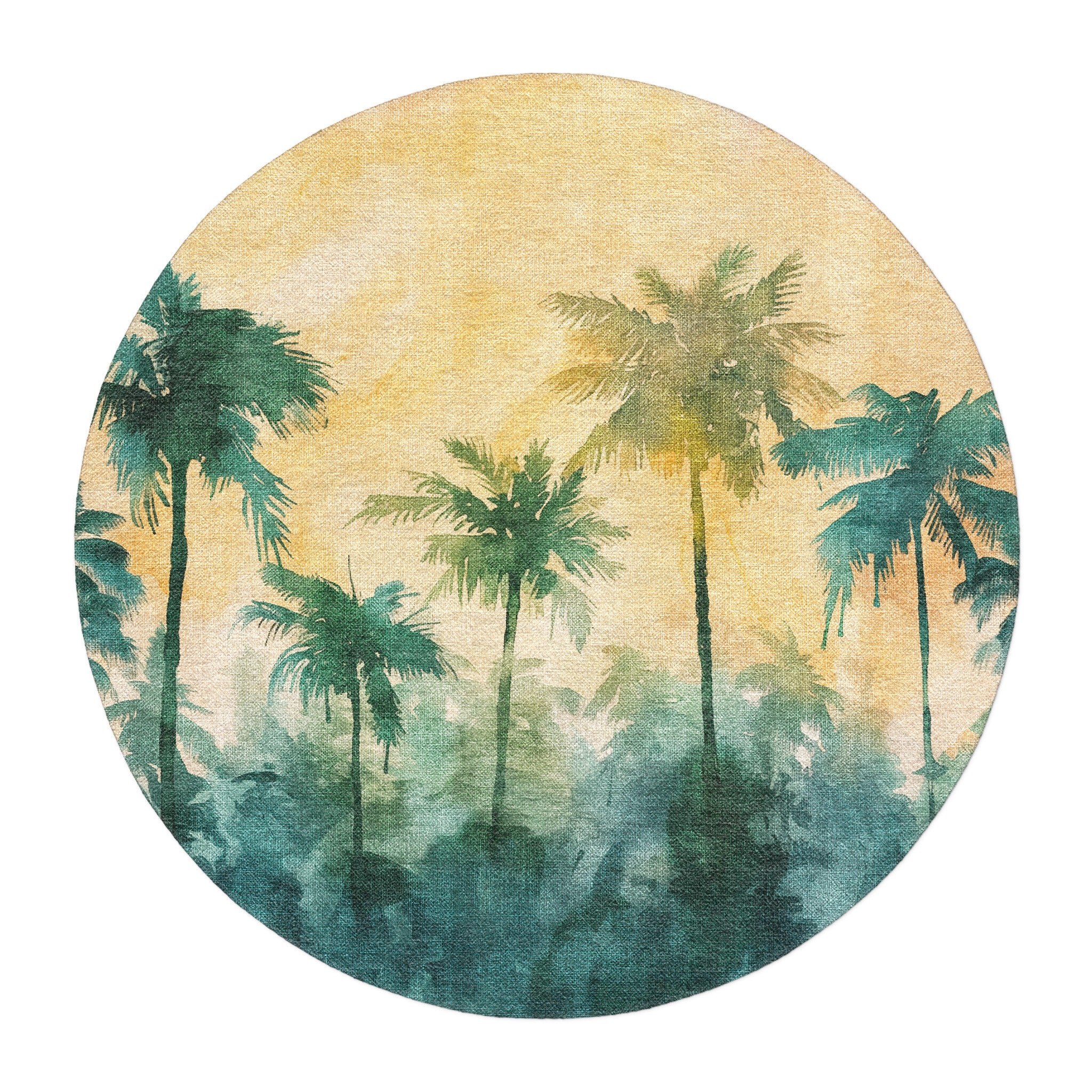 Sunset Palms Green & Orange in round-5ft Size