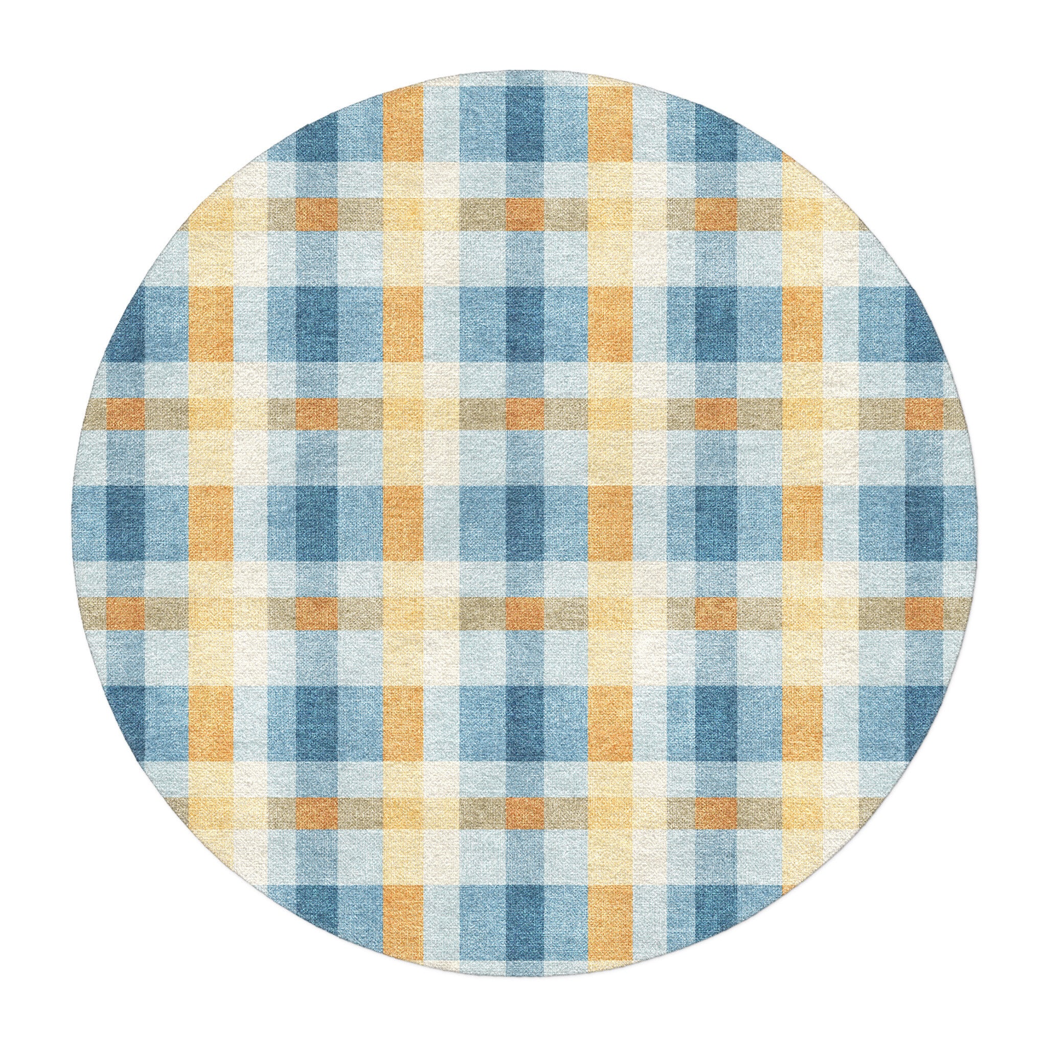 Monroe Plaid Blue & Yellow in round-5ft Size