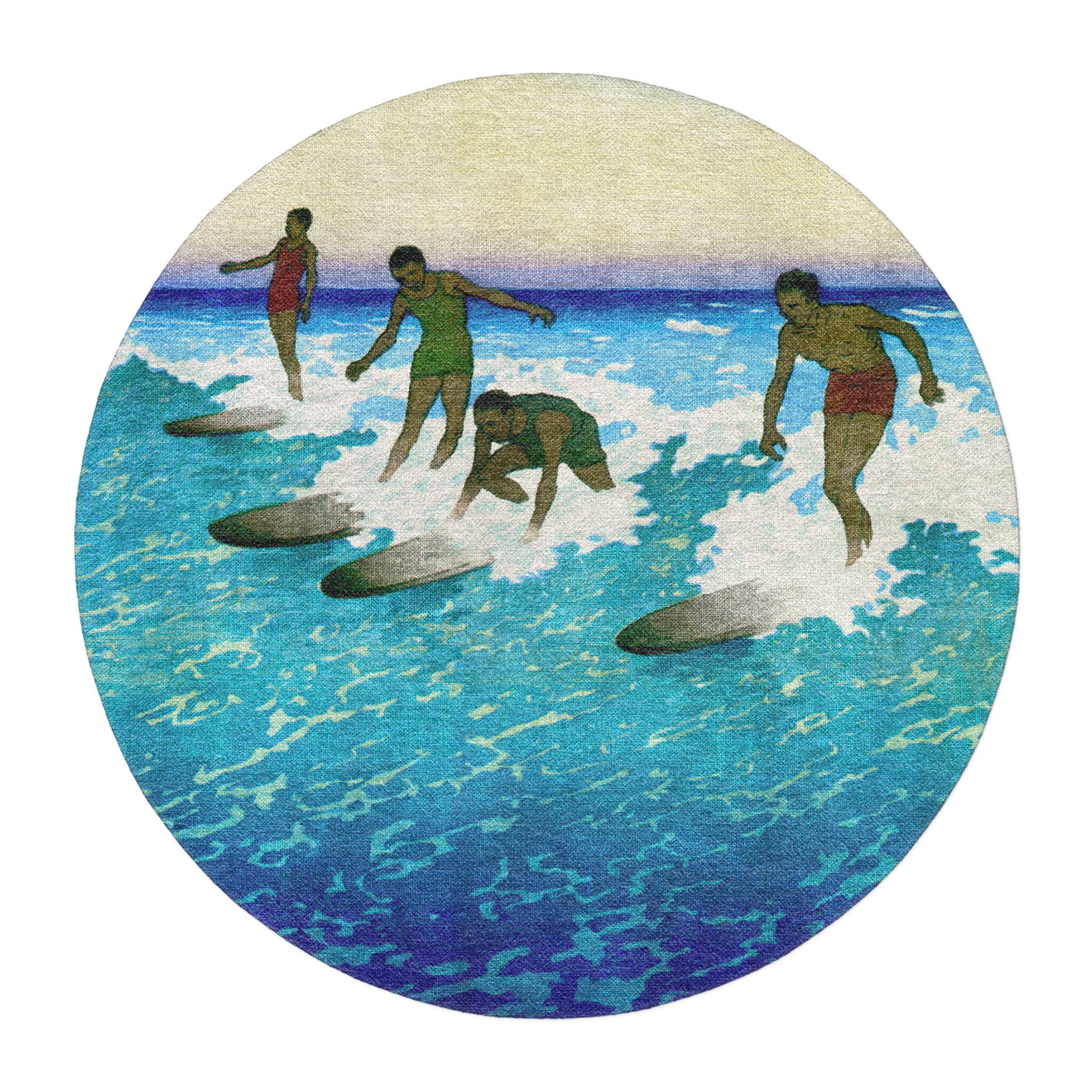 Surfers Sharing Wave by Charles Bartlett in round-5ft Size