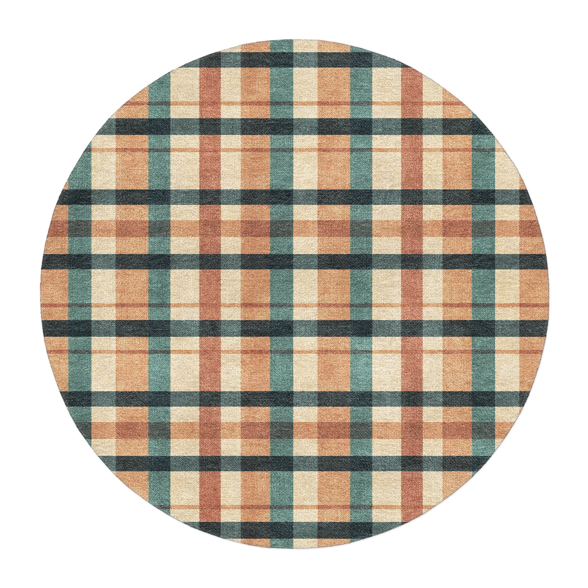 Brenton Plaid Taupe & Teal in 5' Round Size